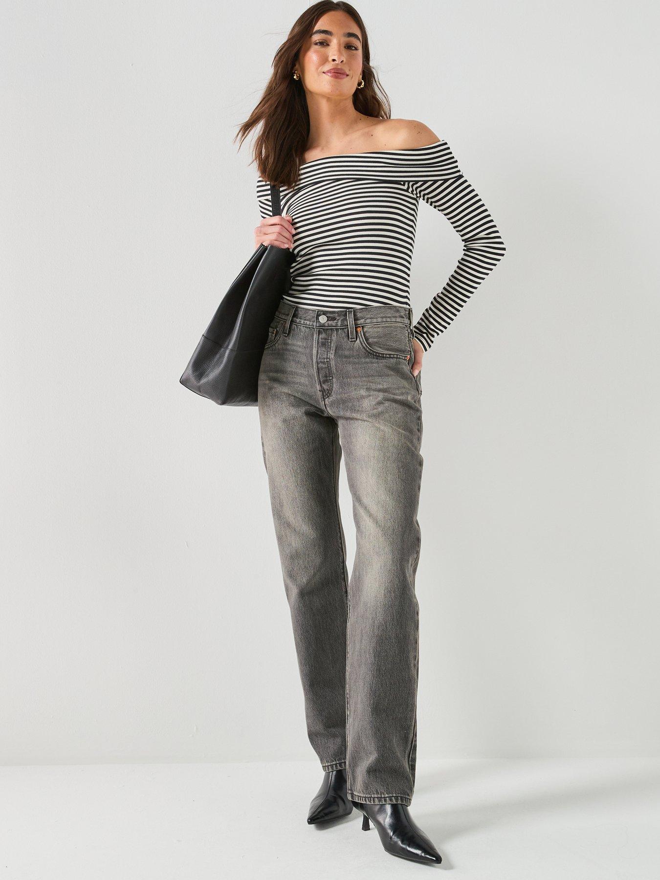 Image 3 of 5 of Levi's Womens Rib Bardot Long Sleeve Blouse - Black