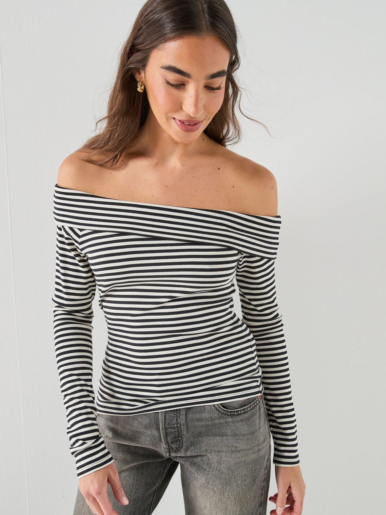 Image 4 of 5 of Levi's Womens Rib Bardot Long Sleeve Blouse - Black