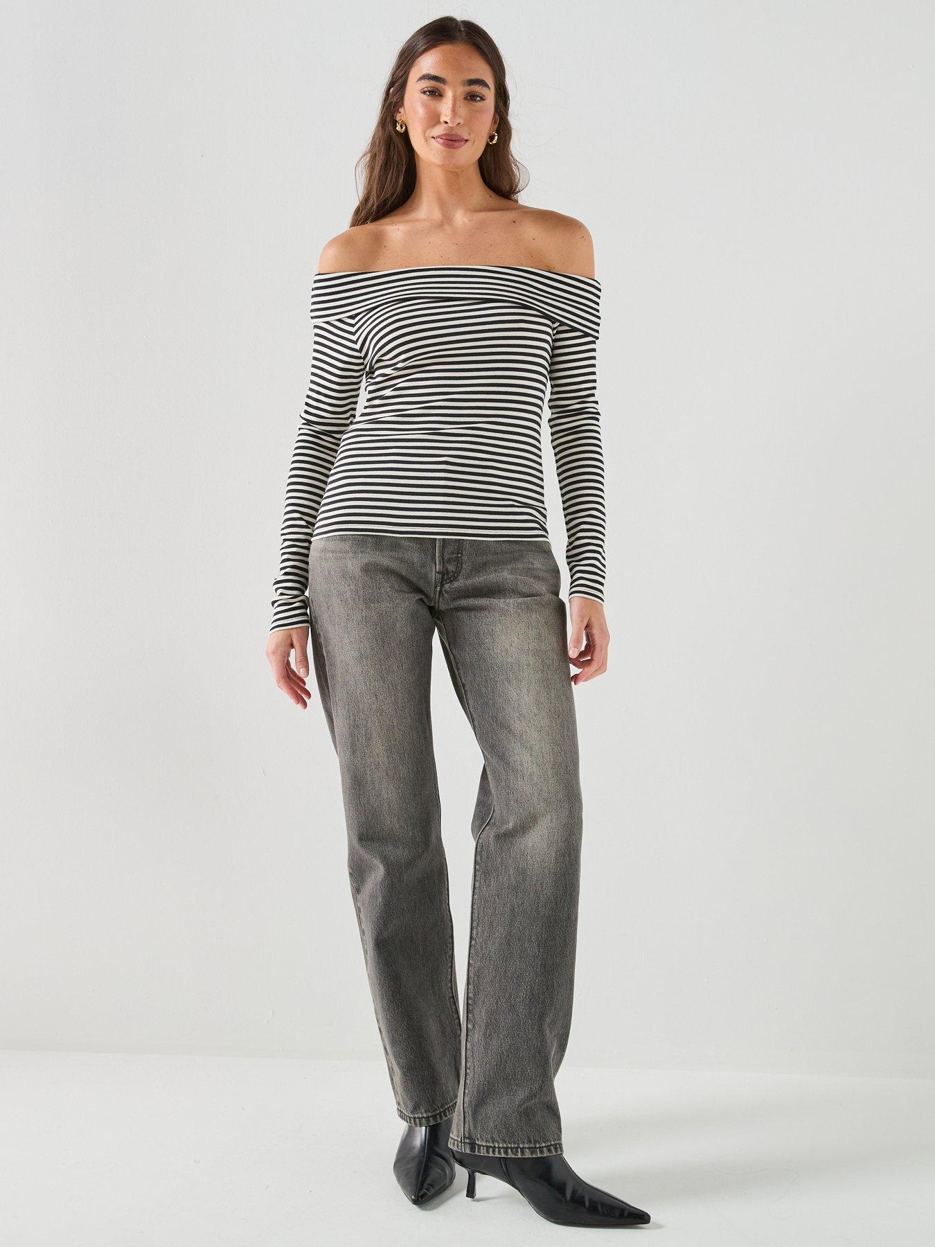 Image 5 of 5 of Levi's Womens Rib Bardot Long Sleeve Blouse - Black