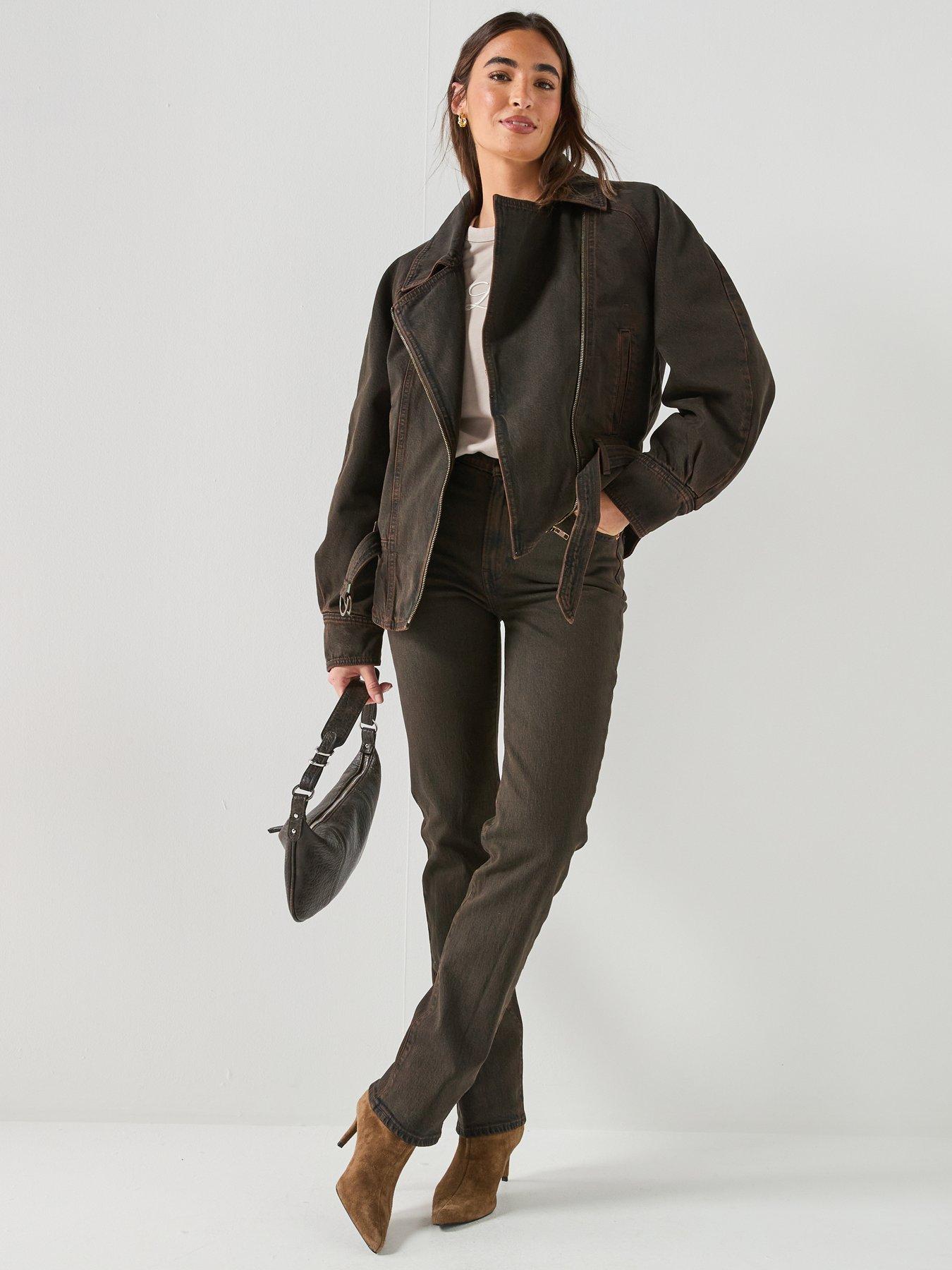 Image 3 of 6 of Levi's Washed Denim Belted 80s Bomber - Brown
