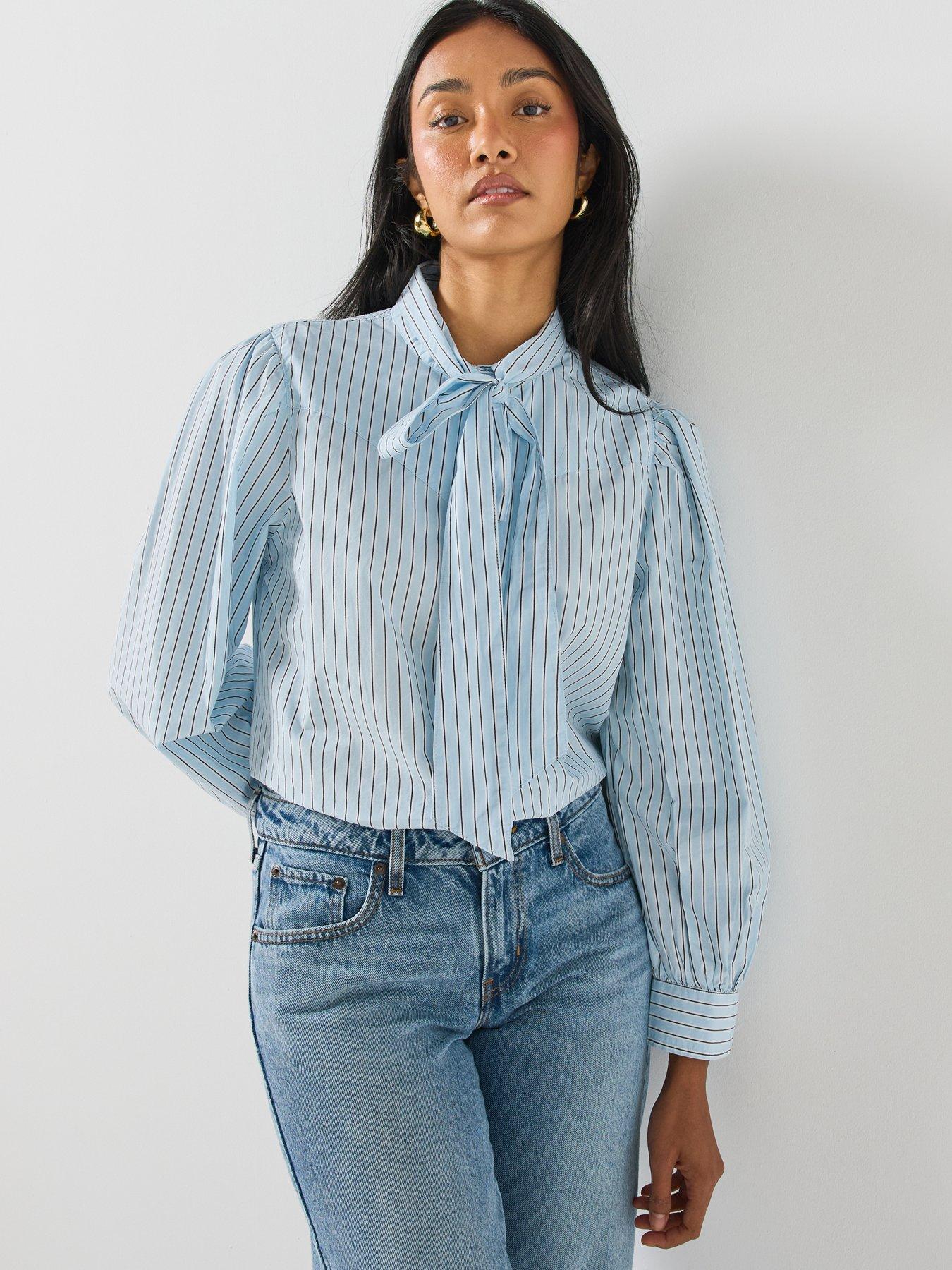 Image 1 of 6 of Levi's Womens Tie Neck Striped Western Shirt - Blue