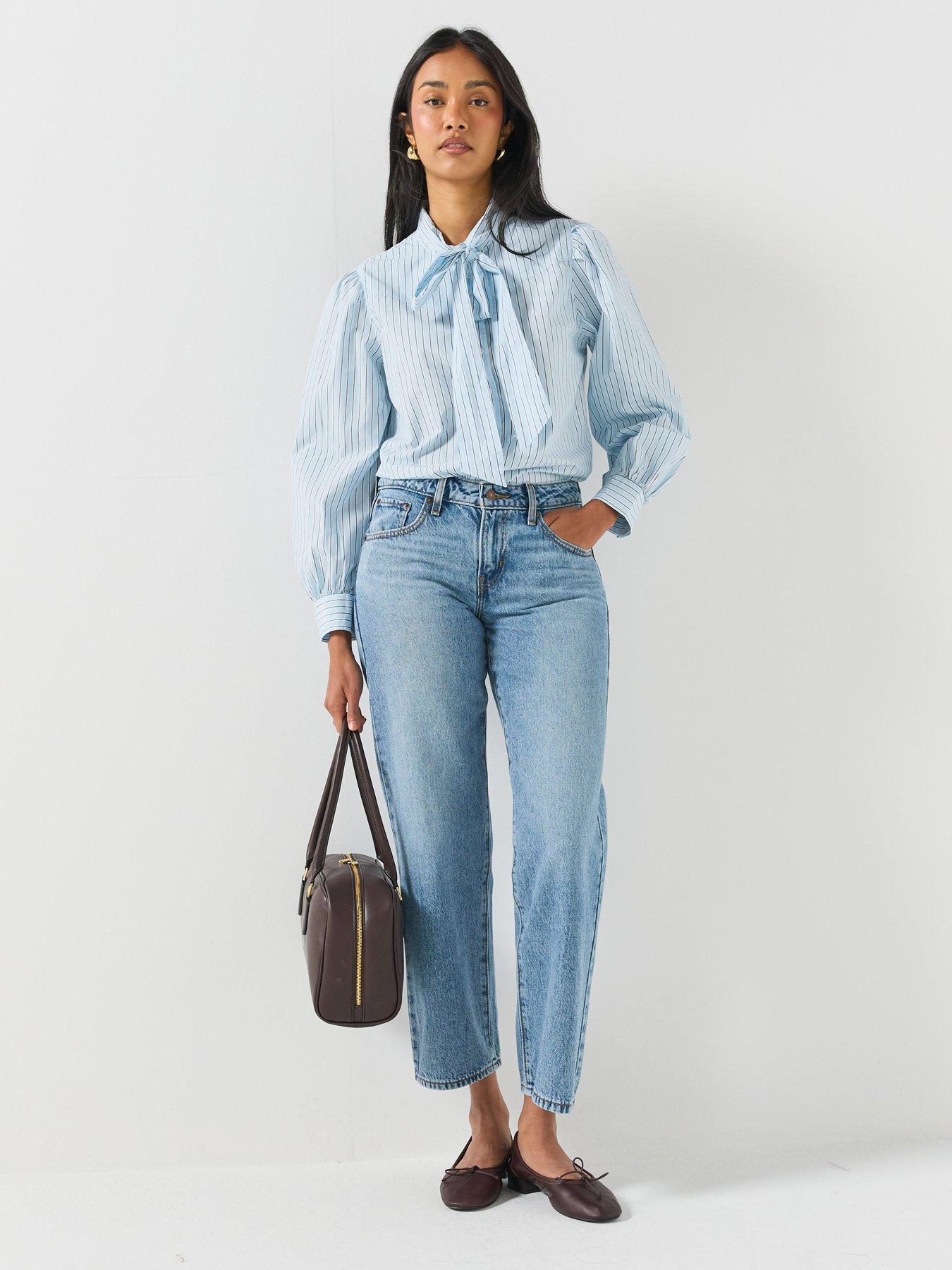 Image 3 of 6 of Levi's Womens Tie Neck Striped Western Shirt - Blue