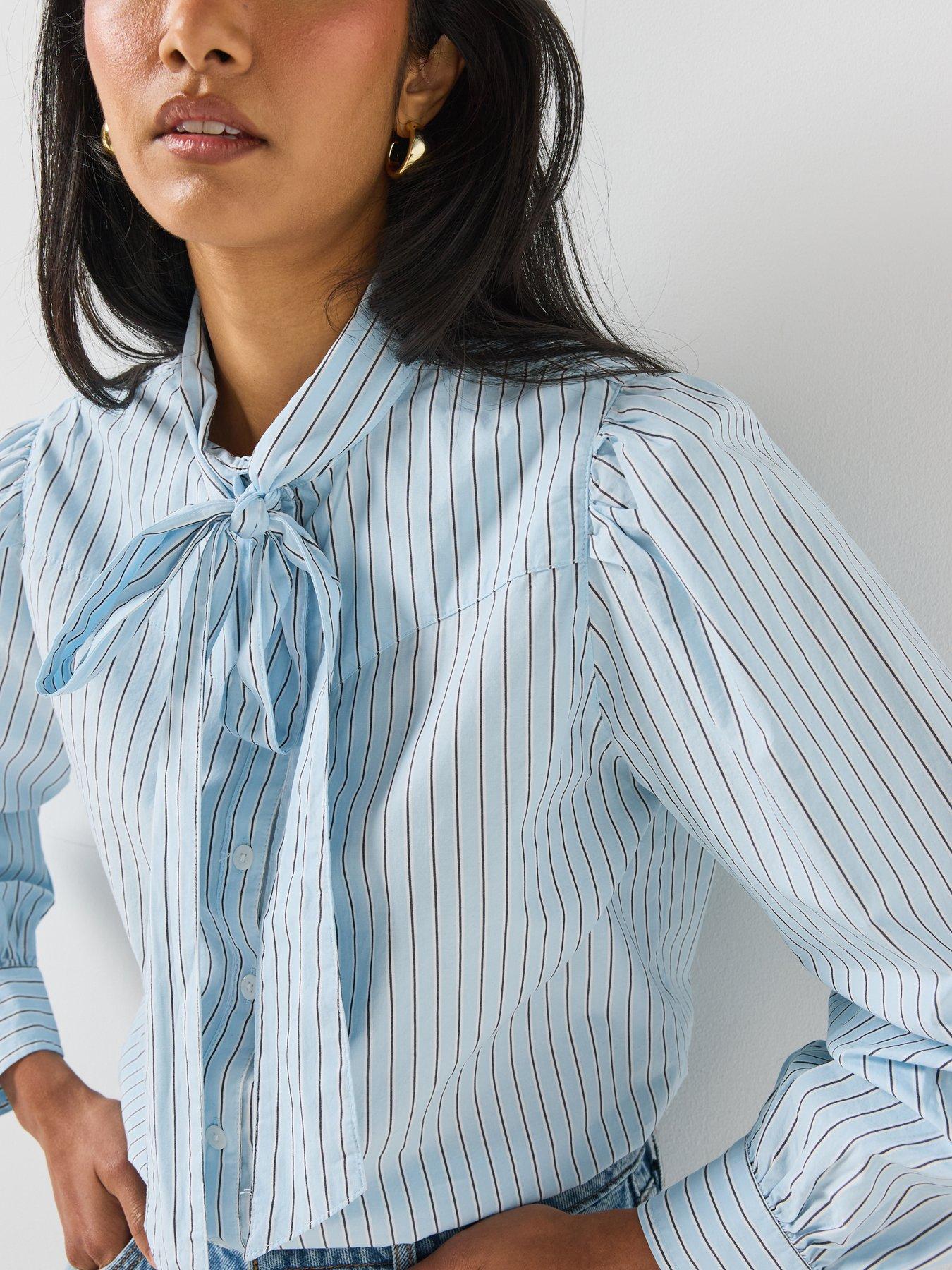 Image 4 of 6 of Levi's Womens Tie Neck Striped Western Shirt - Blue