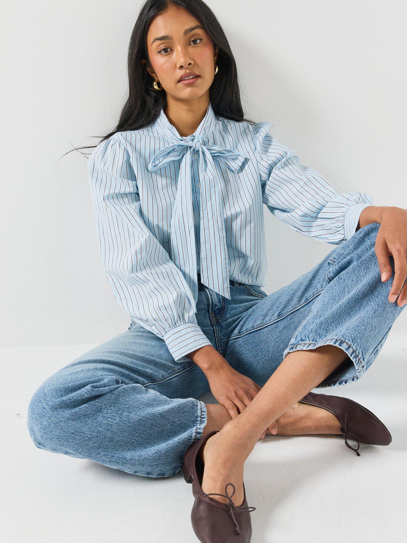 Image 5 of 6 of Levi's Womens Tie Neck Striped Western Shirt - Blue
