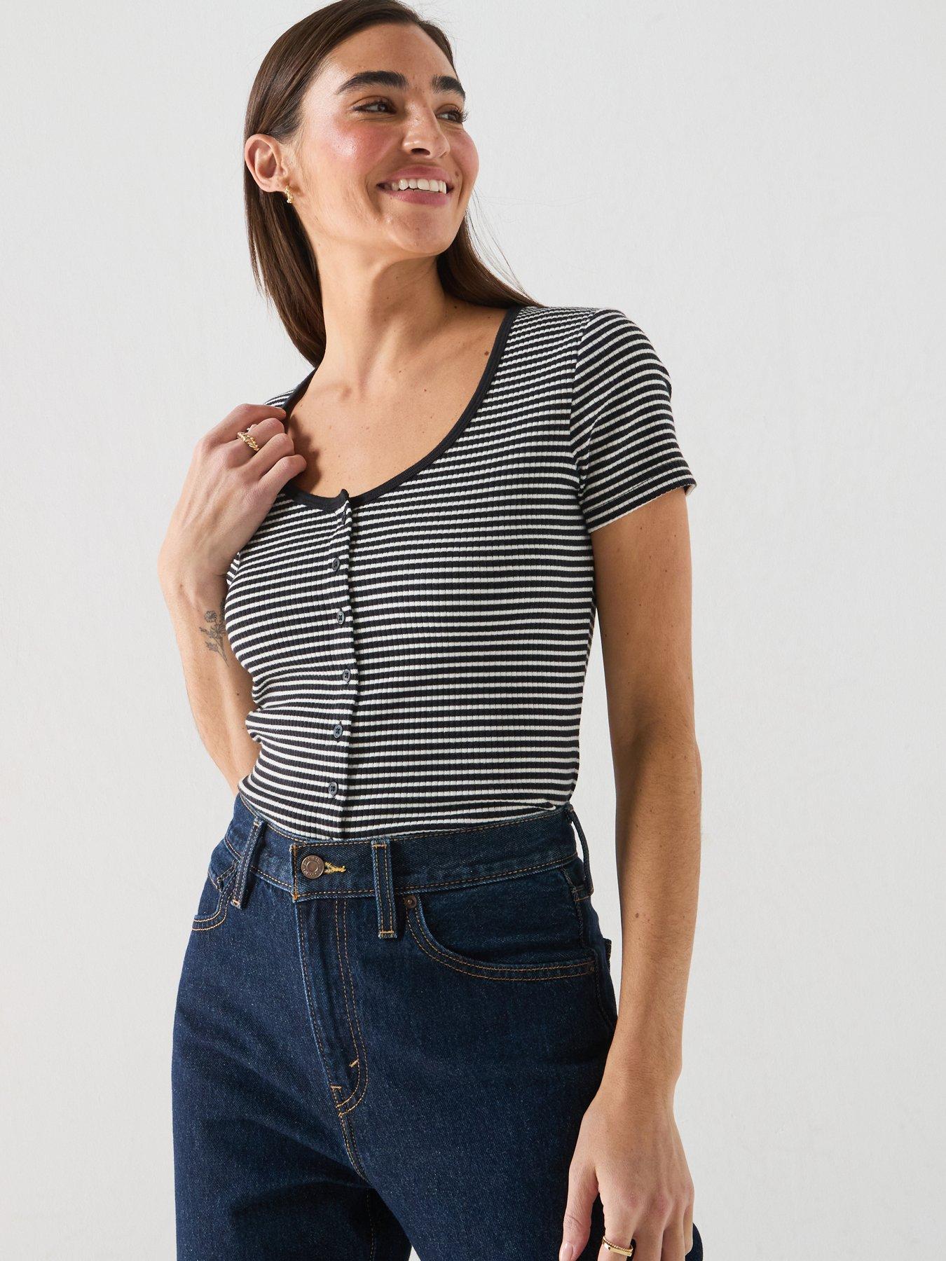 Levi's Austen Button Through Short Sleeve - Stripe Anthracite Night Egret