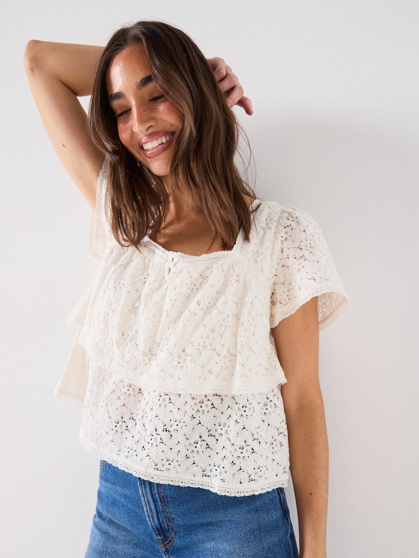 Levi's Dom Shortsleeve Lace Blouse - Egret - Off White