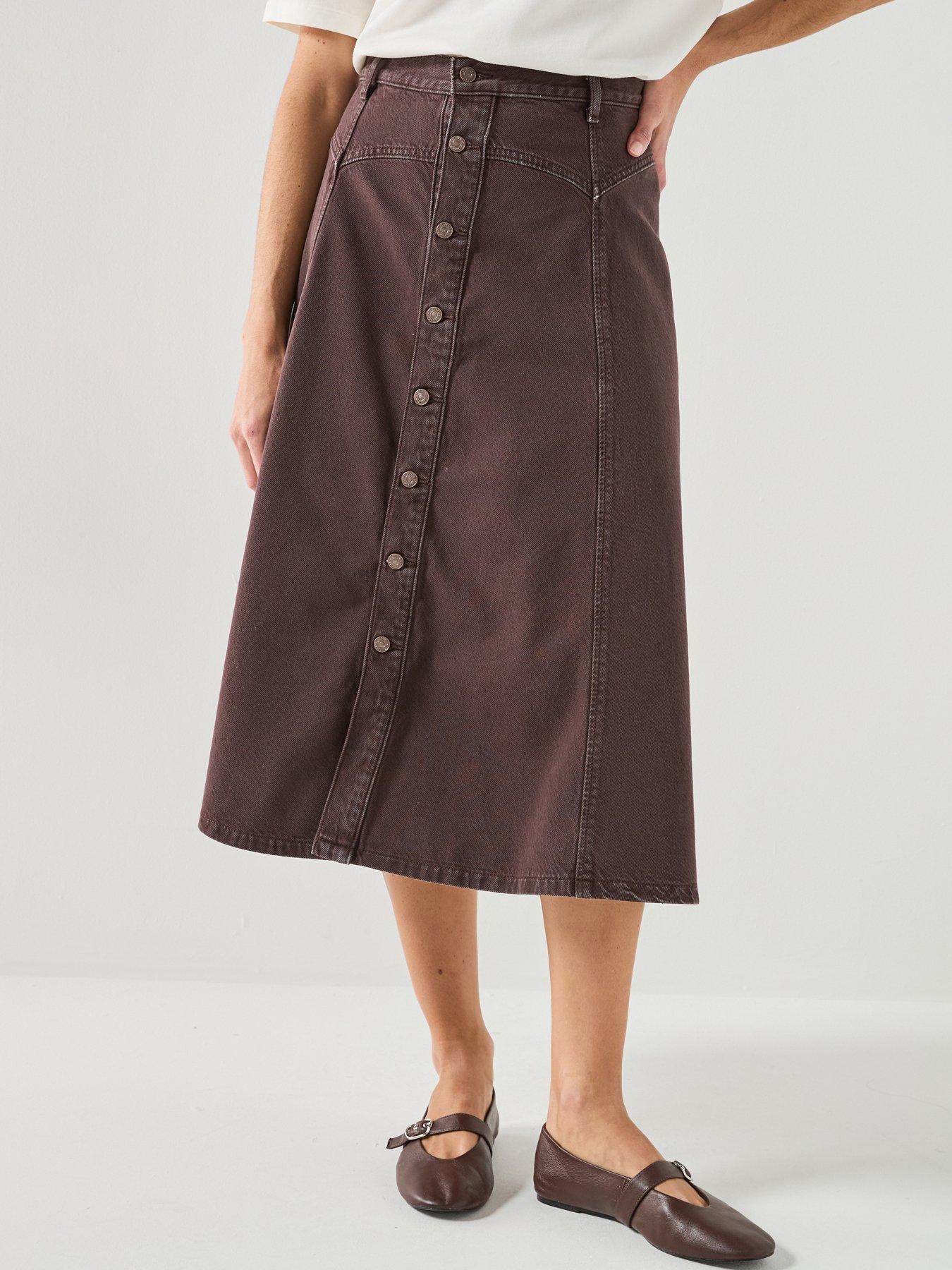Image 1 of 6 of Levi's Yoked Western Denim Skirt - Washed Java Gd