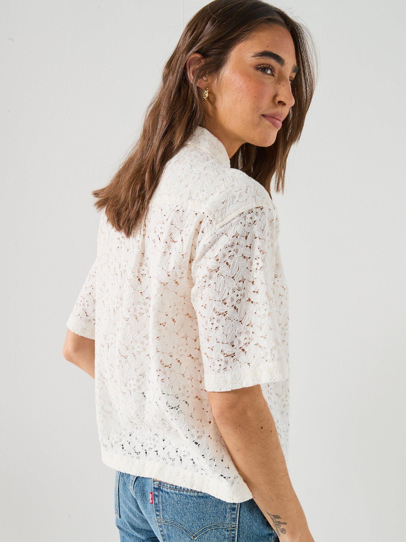 Image 2 of 6 of Levi's Harlie Short Sleeve Lace Shirt - White