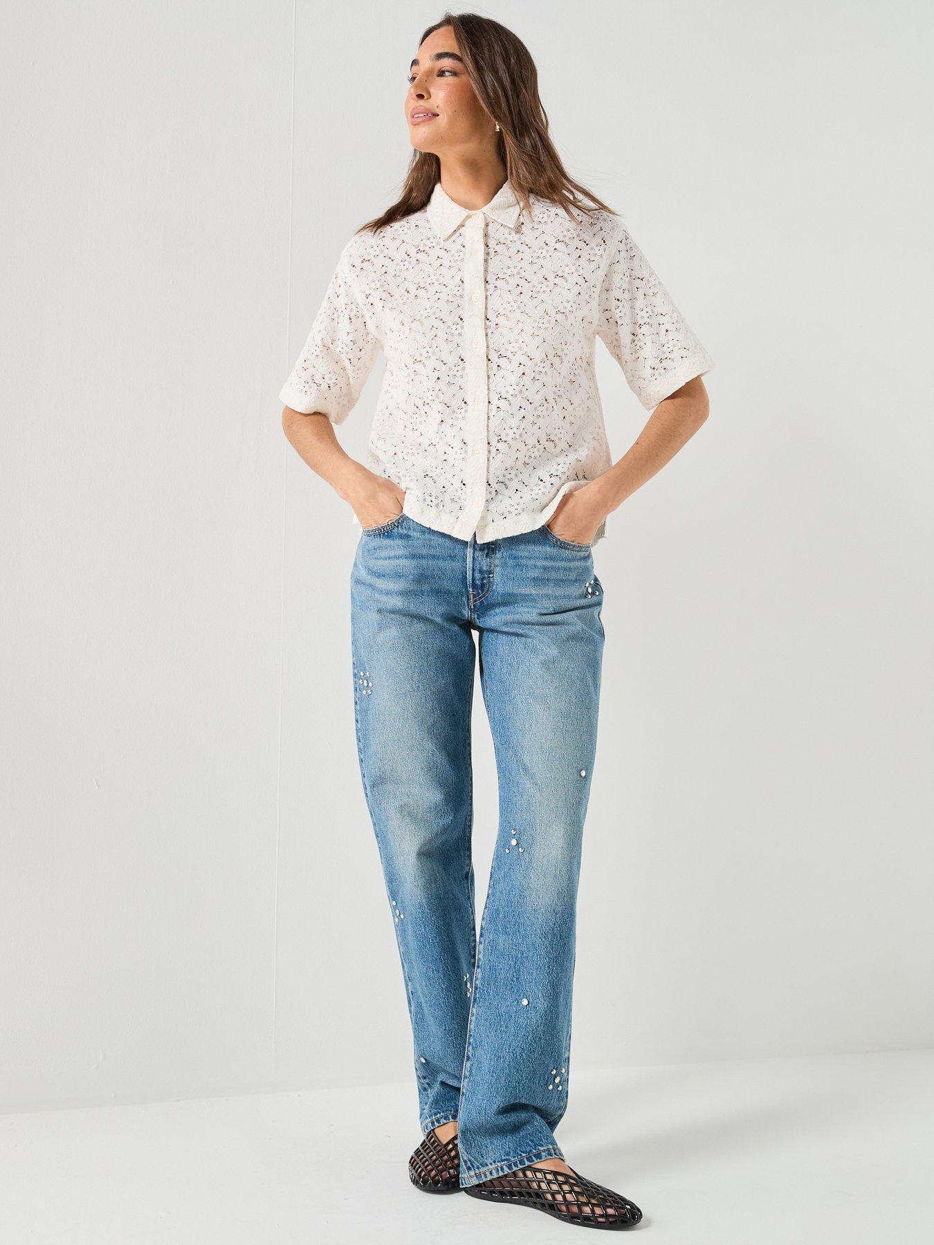 Image 5 of 6 of Levi's Harlie Short Sleeve Lace Shirt - White