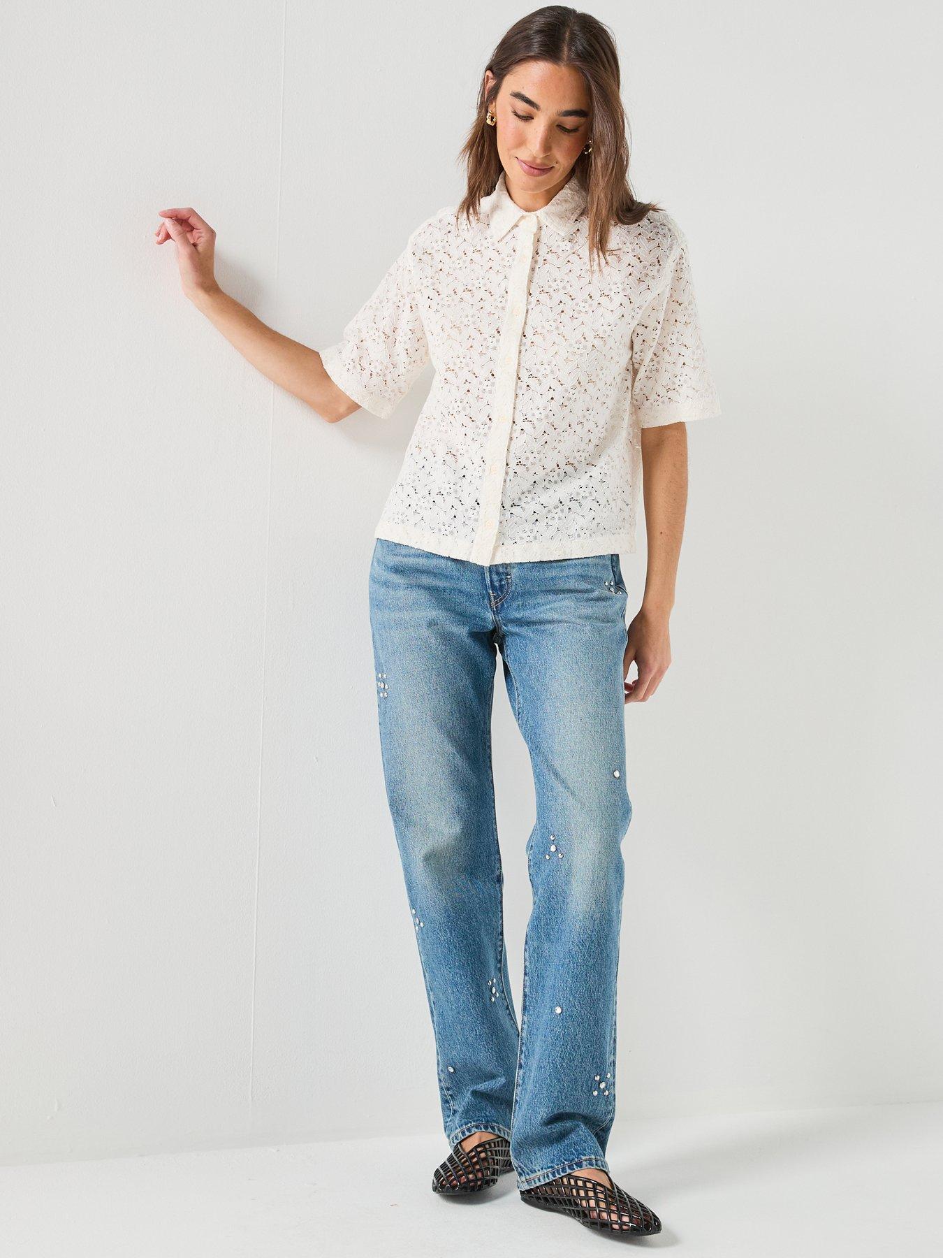 Image 6 of 6 of Levi's Harlie Short Sleeve Lace Shirt - White