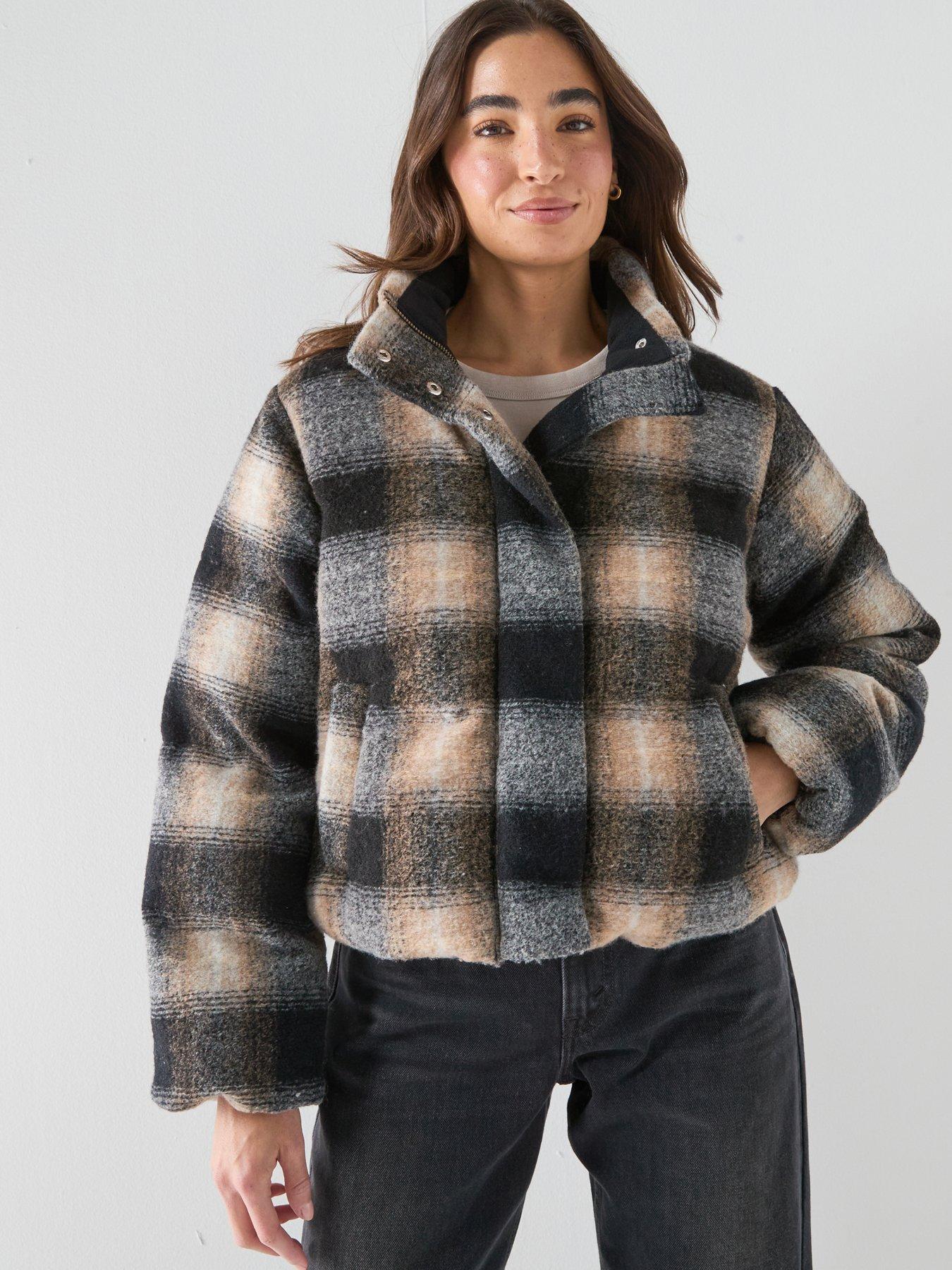Levi's Brynn Crop Plaid Puffer Jacket - Brown