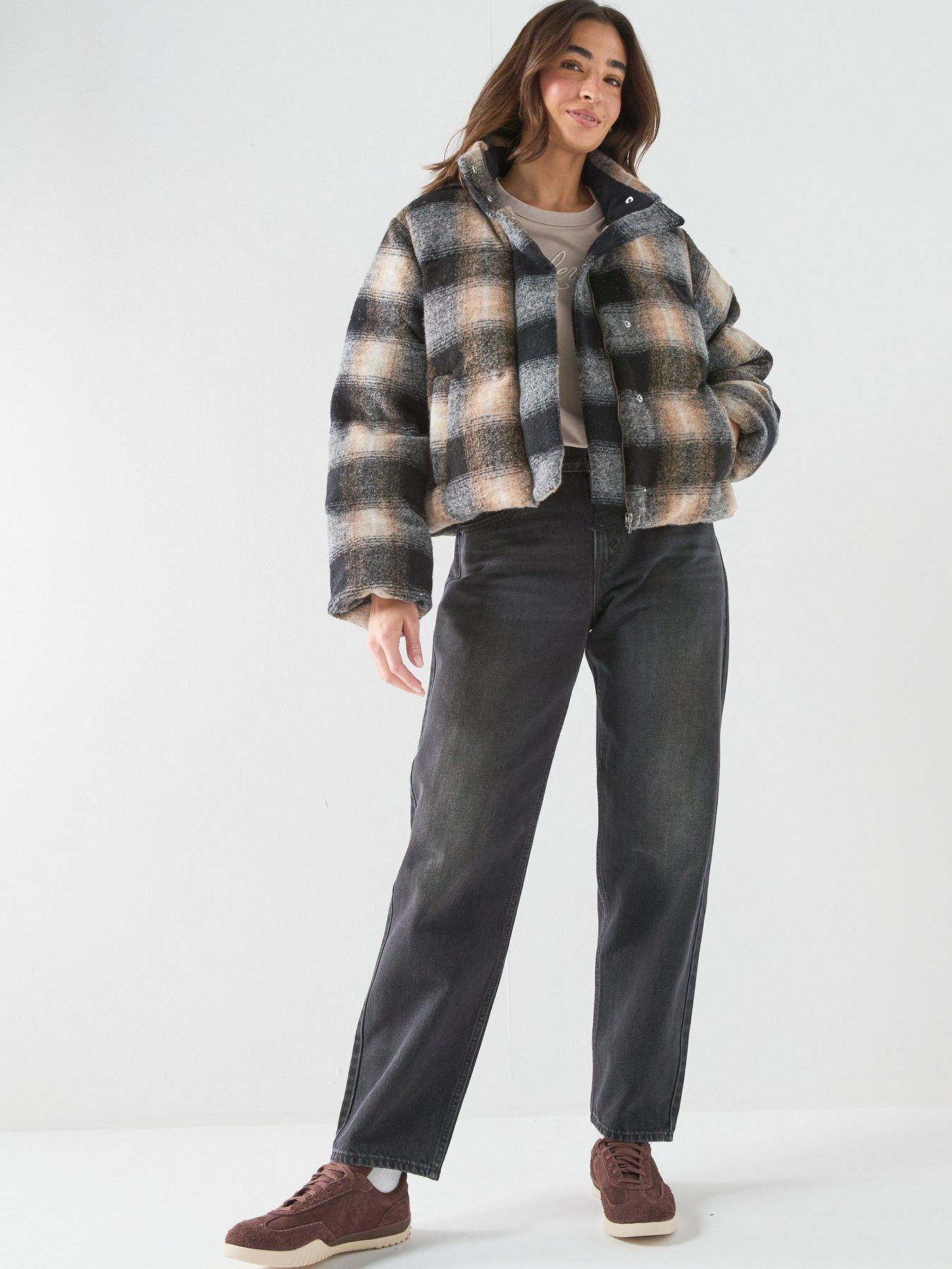 Image 3 of 6 of Levi's Levis Brynn Crop Checked Puffer Jacket - Brown