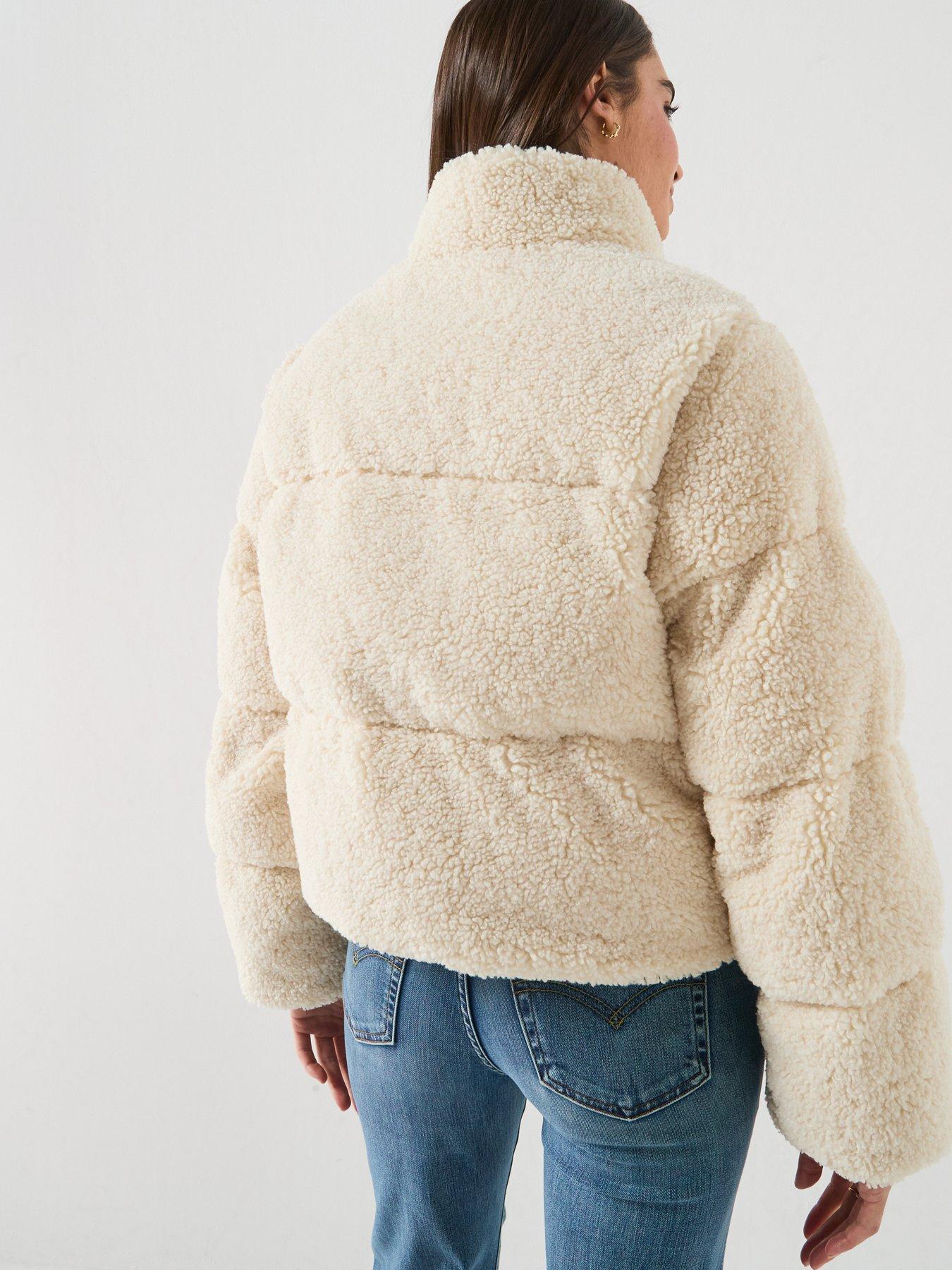 Image 2 of 6 of Levi's Brynn Crop Borg Fleece Puffer Jacket - White Swan