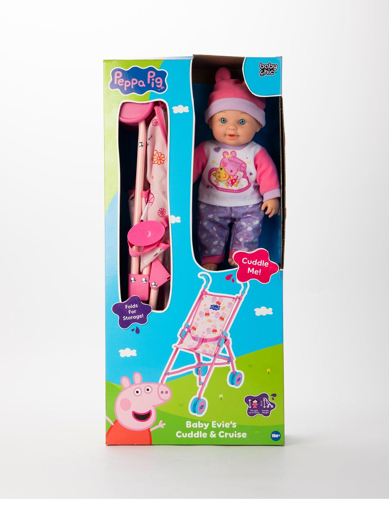Peppa Pig Cuddle  &  Cruise Doll  &  Baby Evie's Patterned Doll Stroller Set