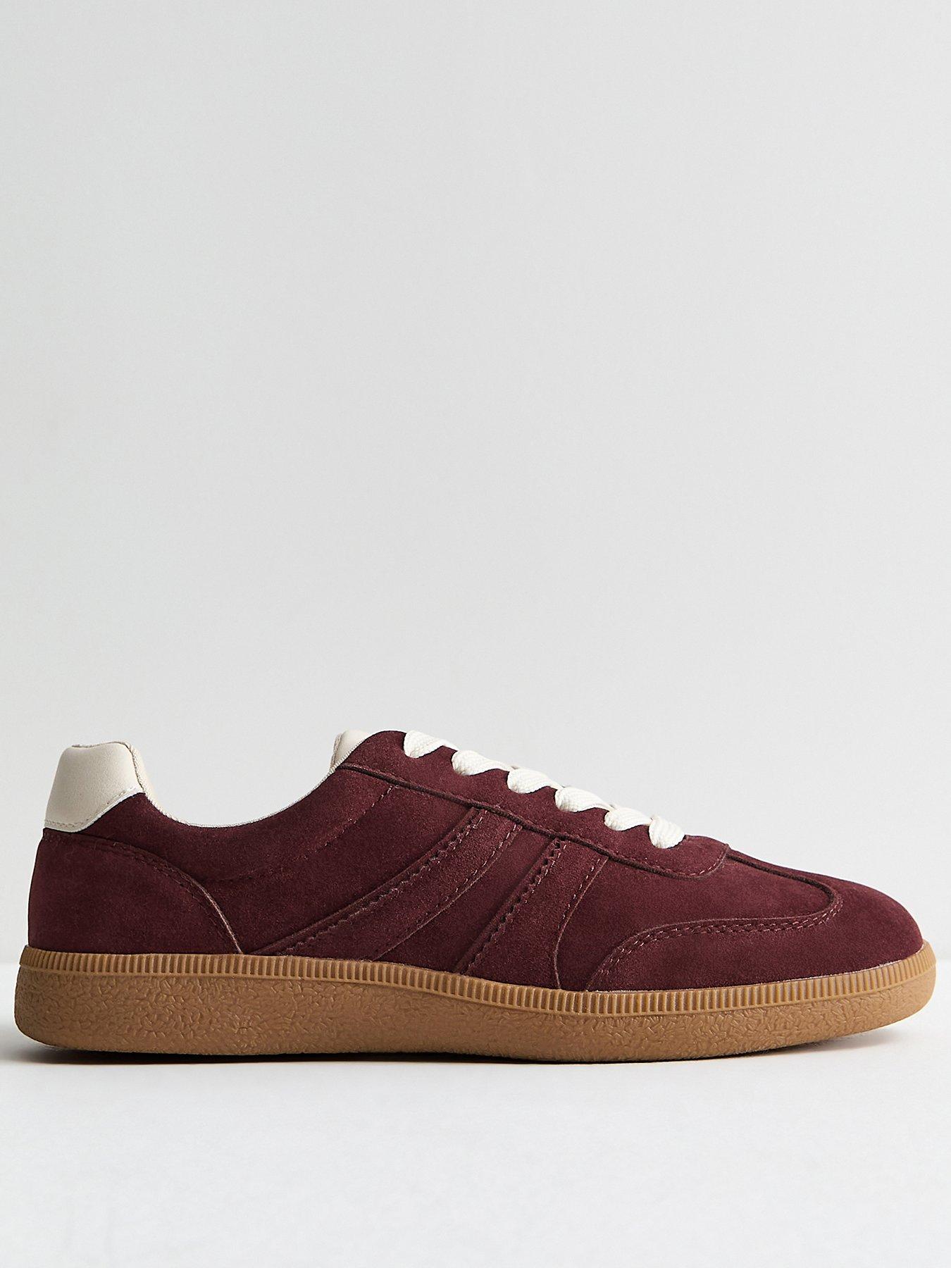 Image 1 of 5 of New Look Faux Suede Contrast Stripe Trainers - Dark Burgundy