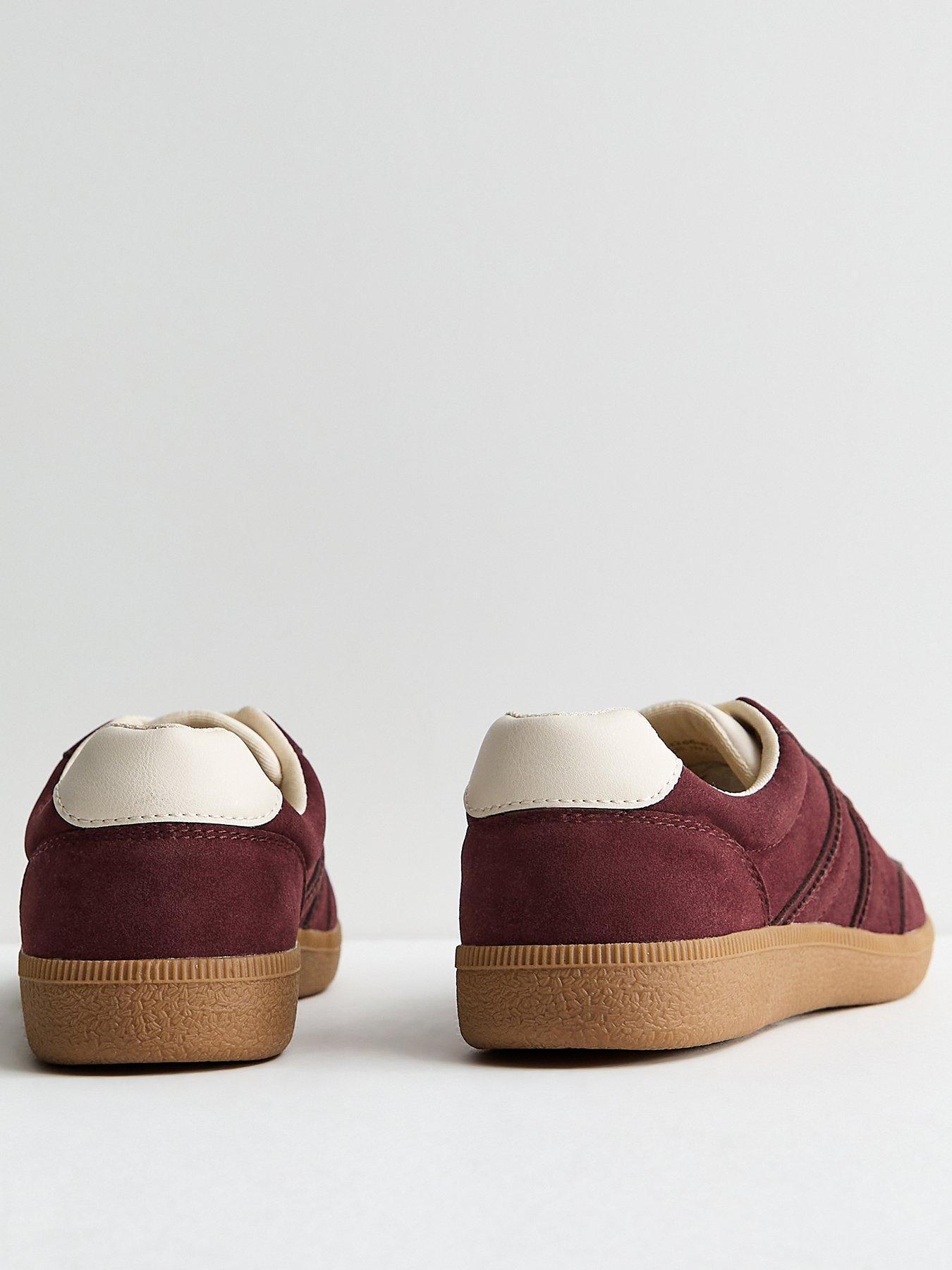 Image 3 of 5 of New Look Faux Suede Contrast Stripe Trainers - Dark Burgundy