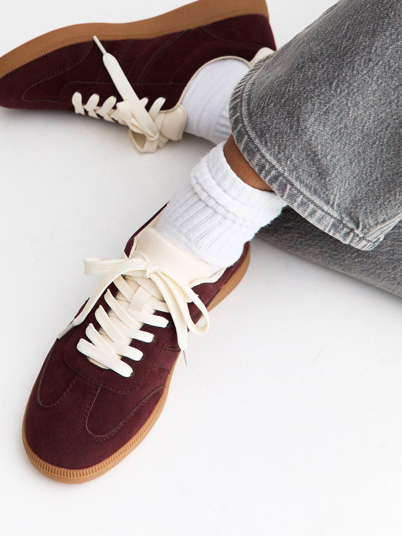 Image 5 of 5 of New Look Faux Suede Contrast Stripe Trainers - Dark Burgundy