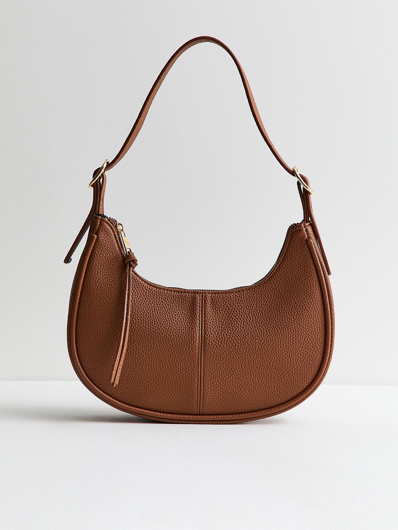 New Look Faux Leather Oval Buckle Shoulder Bag - Brown