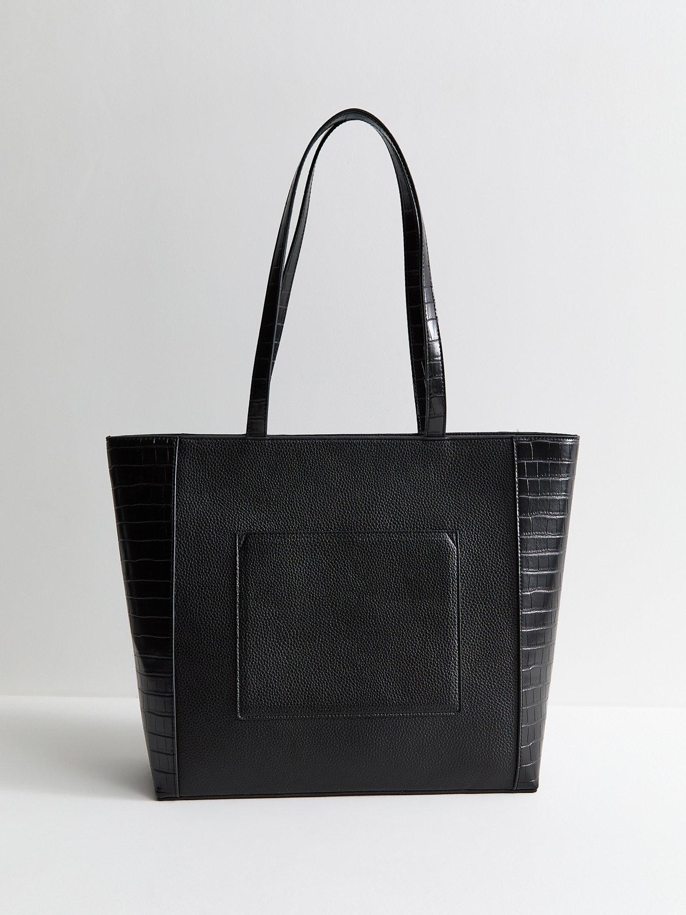Image 2 of 4 of New Look Faux Leather Croc Embossed Tote School&nbsp;Bag - Black