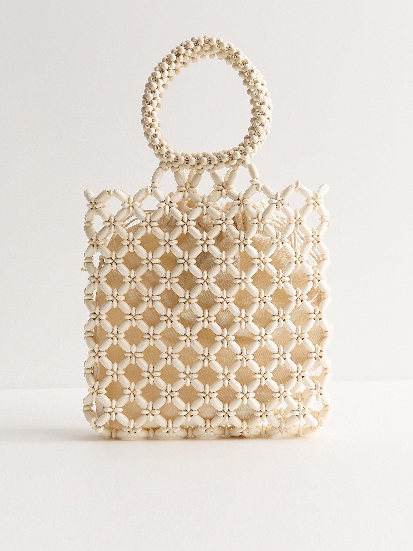 New Look Beaded Top Handle Grab Bag - Cream