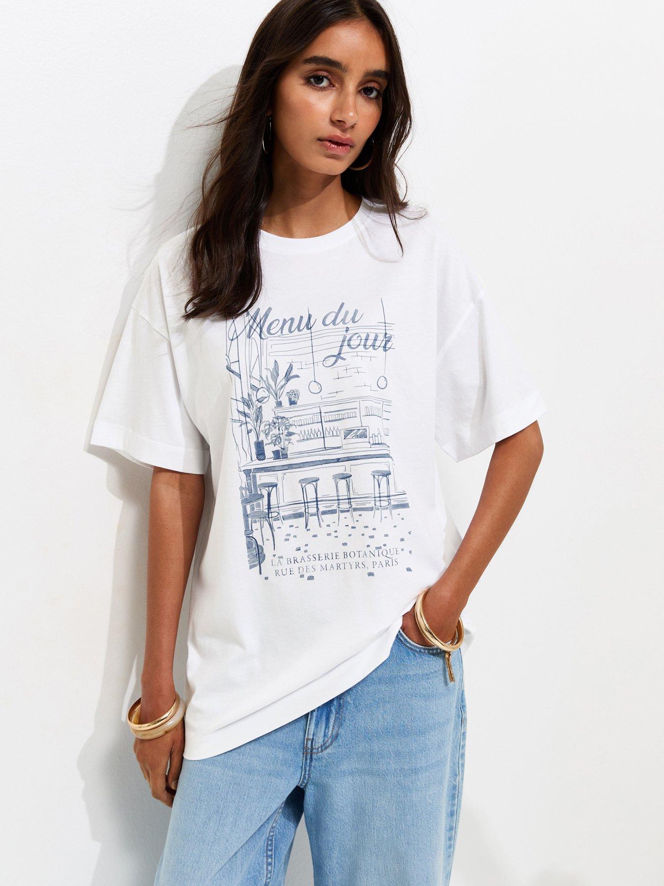 New Look Cotton Menu Du Jour Print Oversized T-Shirt - White