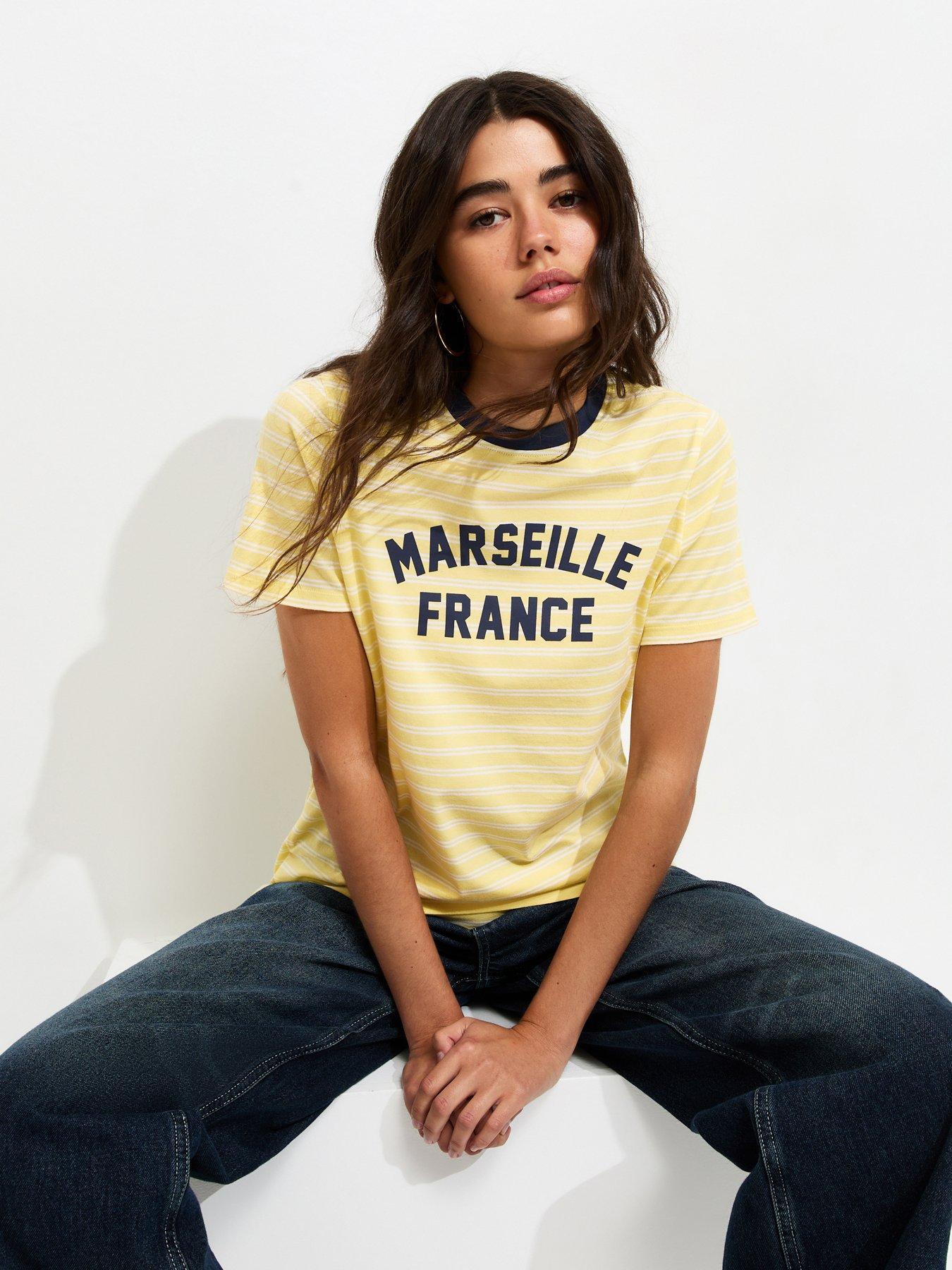 New Look Cotton Striped Marseille Print Relaxed T-Shirt - Yellow