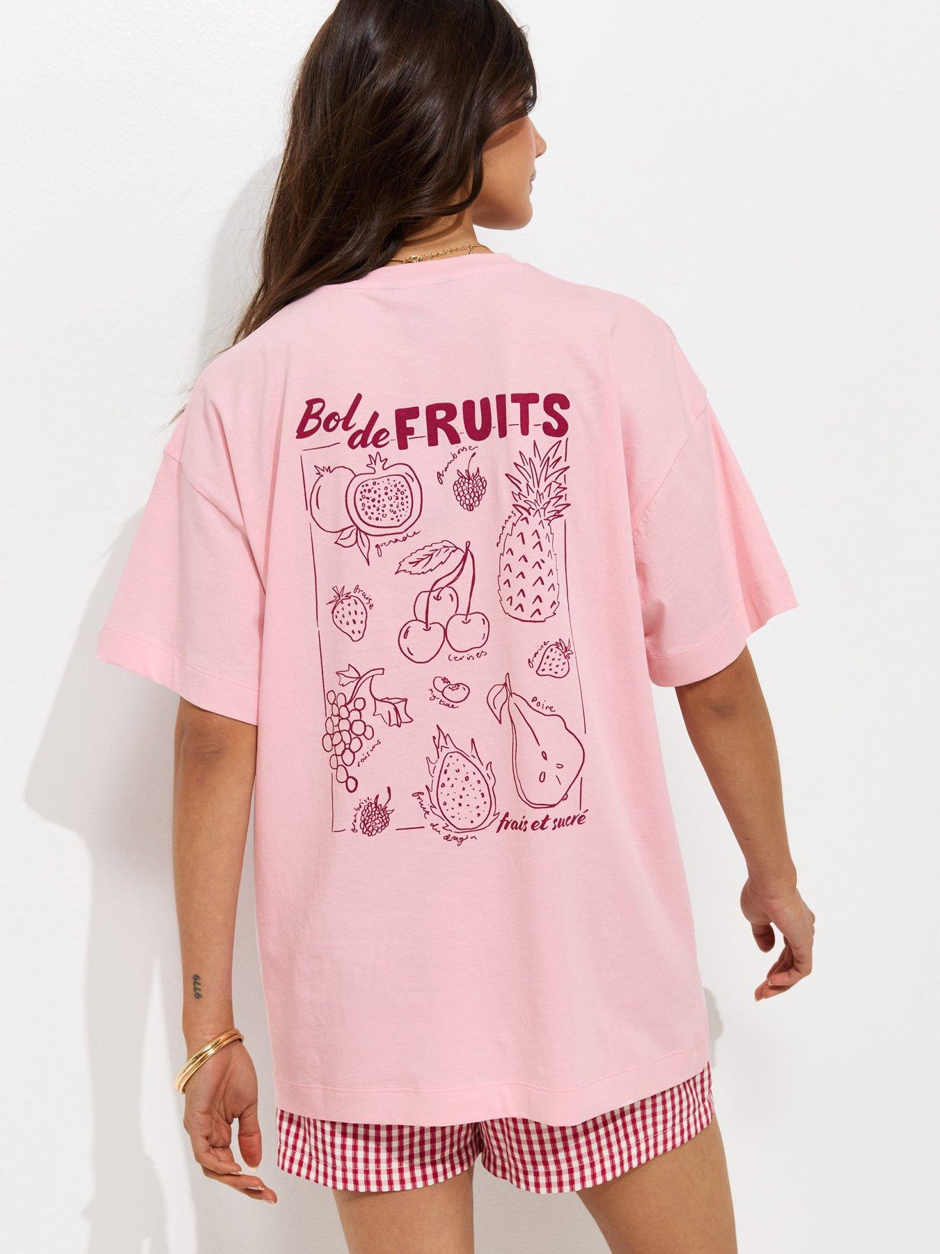 New Look Cotton Fruit Print Oversized T-Shirt - Pink
