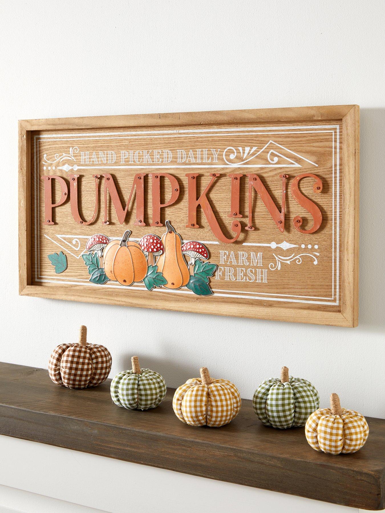Festive 63cm Hand Picked Daily Pumpkins Dark Wood Sign Autumn Decoration