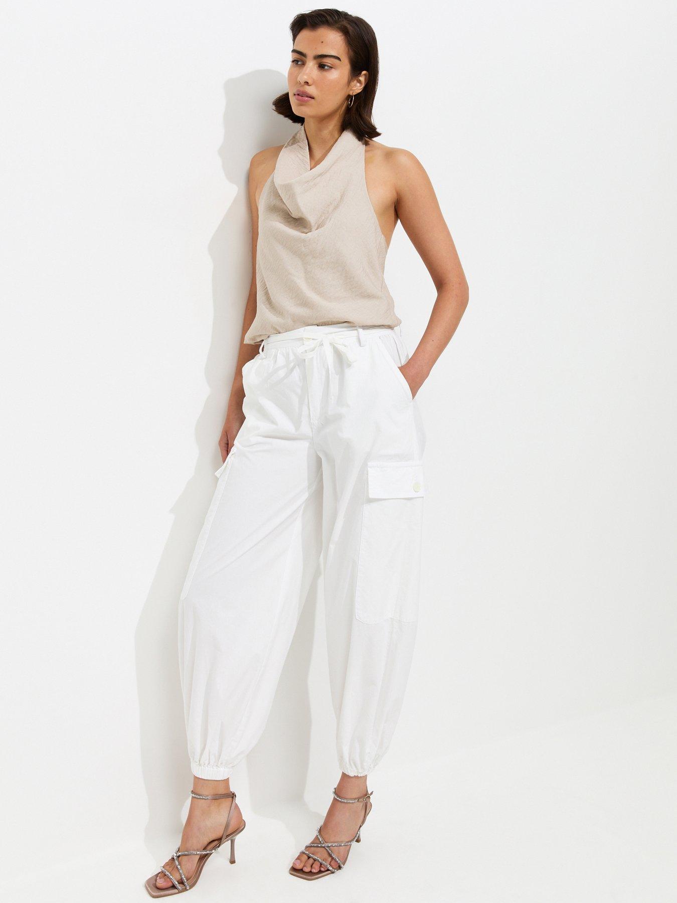 Image 1 of 4 of New Look Cotton Tapered Cargo Trousers - White