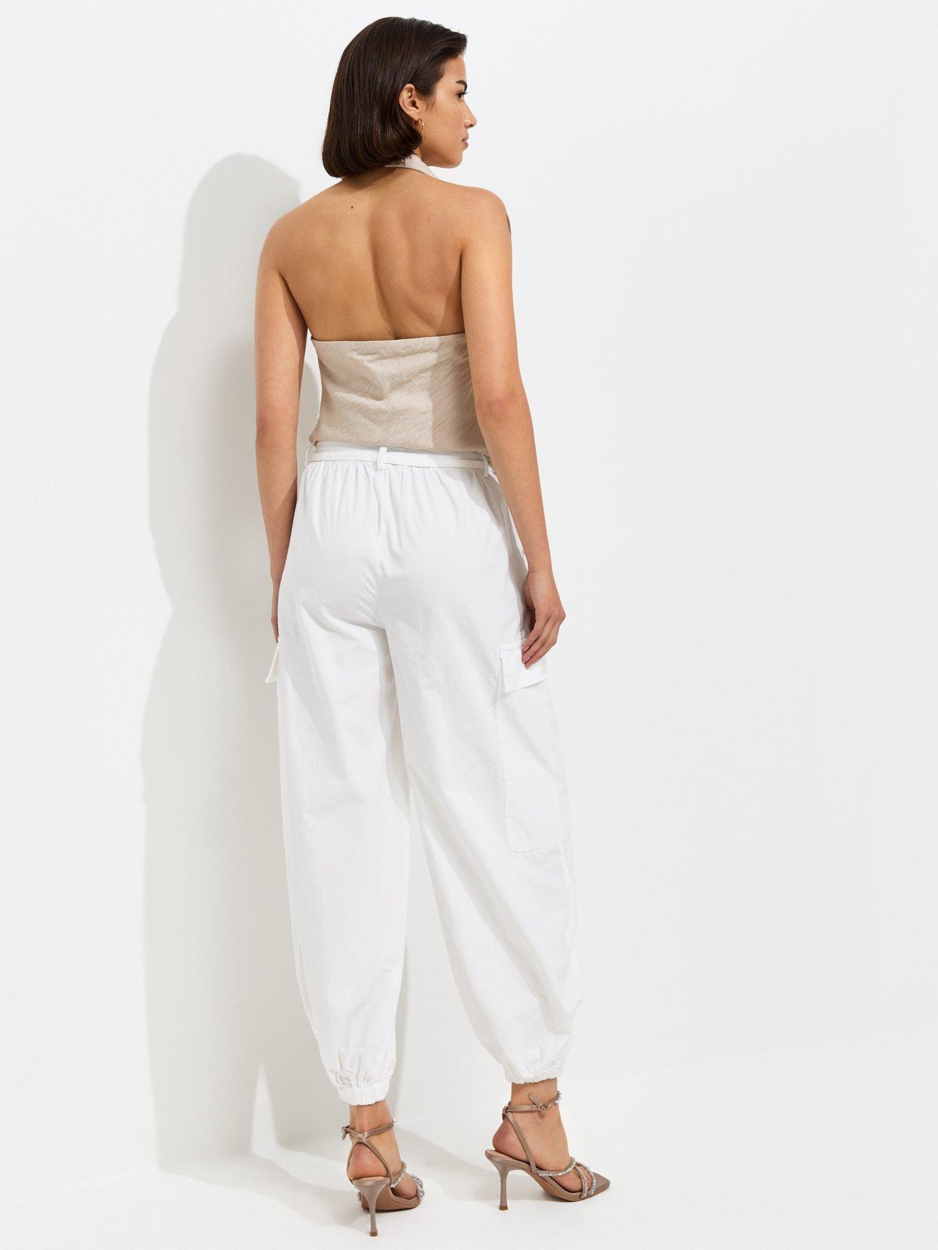 Image 2 of 4 of New Look Cotton Tapered Cargo Trousers - White