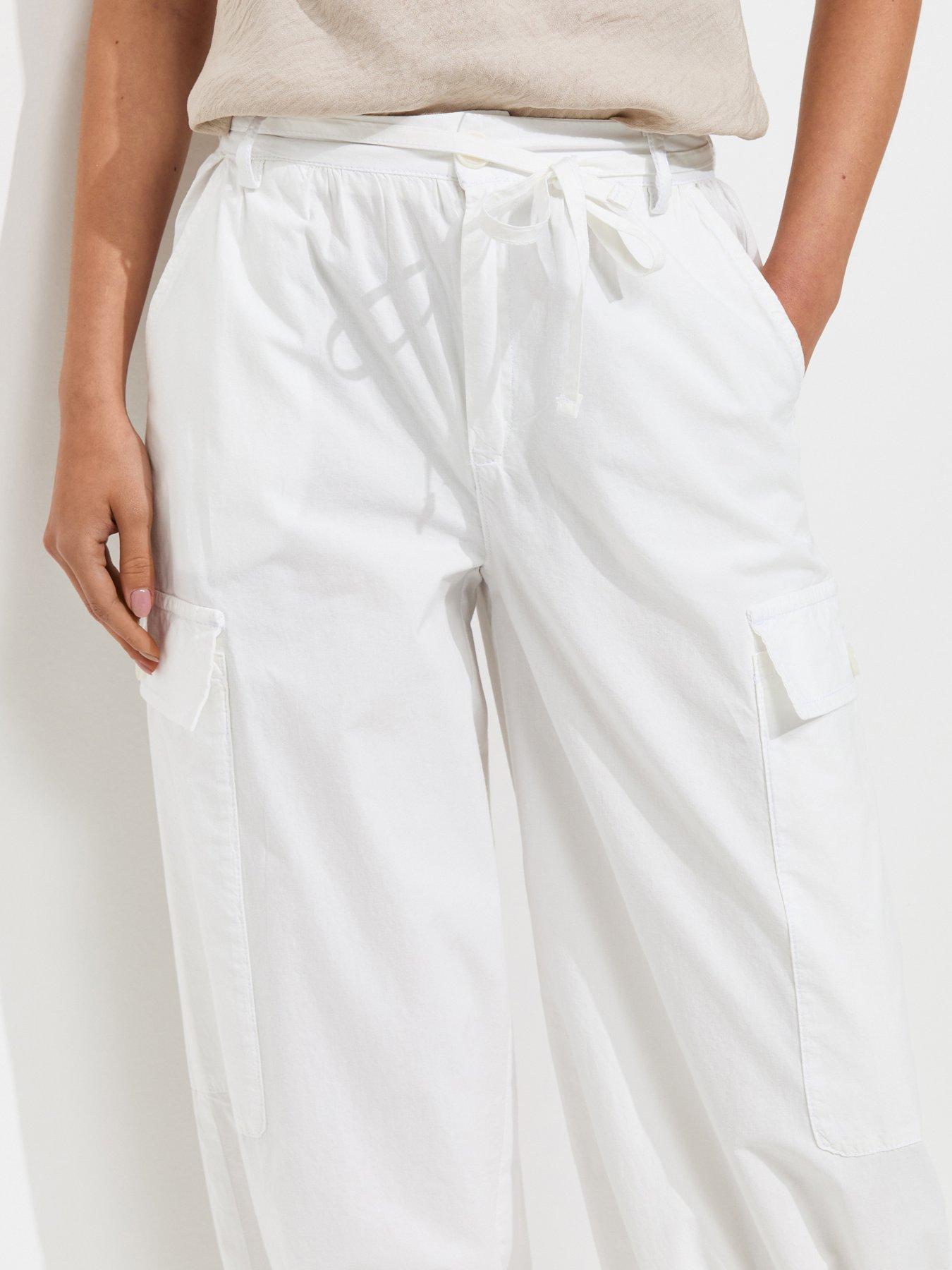 Image 3 of 4 of New Look Cotton Tapered Cargo Trousers - White