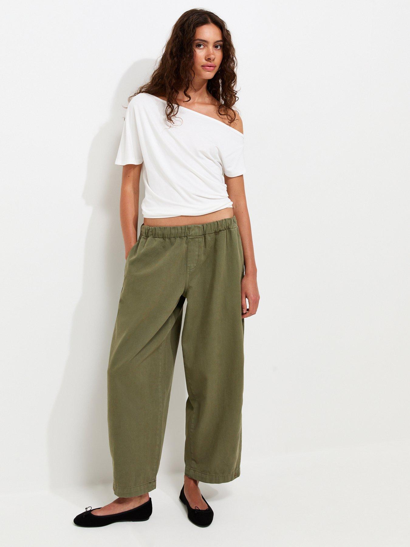 Image 1 of 3 of New Look Barrel Leg Adjustable Taper Trousers - Green