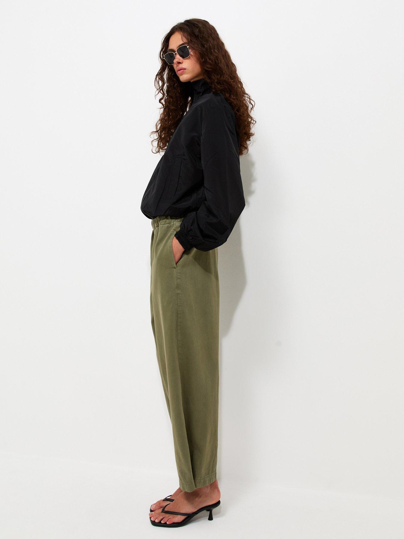 Image 2 of 3 of New Look Barrel Leg Adjustable Taper Trousers - Green