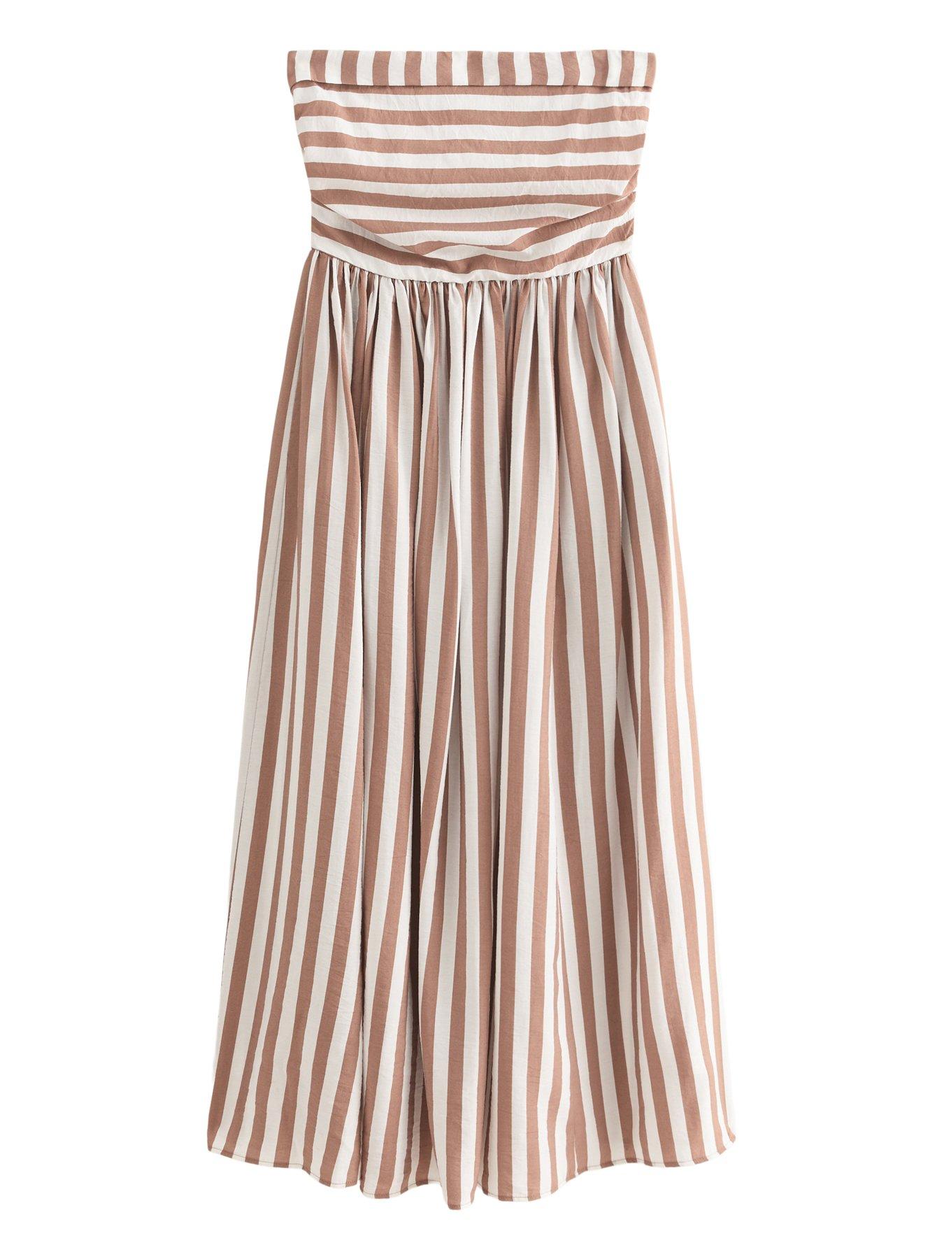 Image 4 of 4 of New Look Striped Bandeau Midi Dress - Brown
