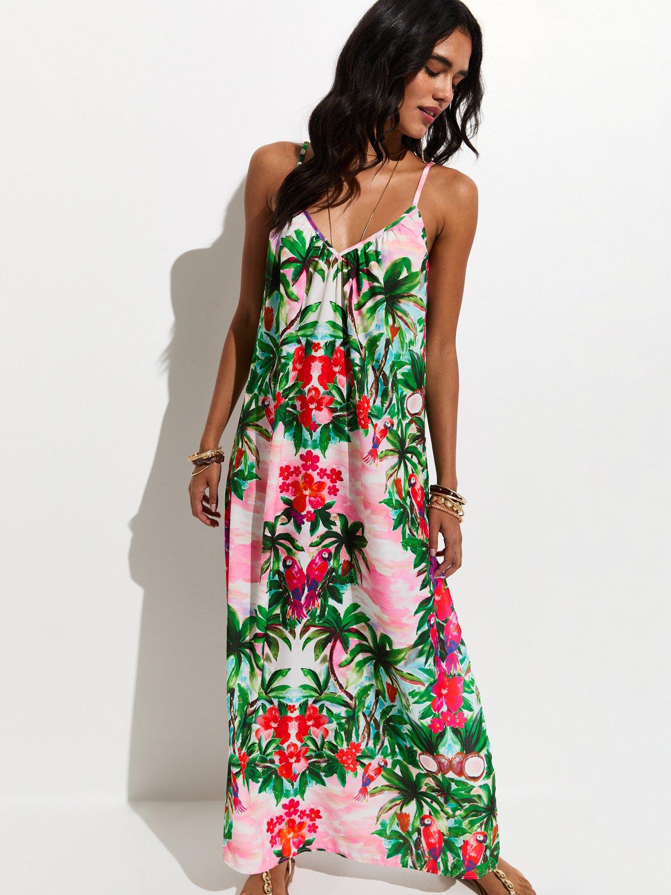 New Look Floral Strappy Beach Maxi Dress - Green