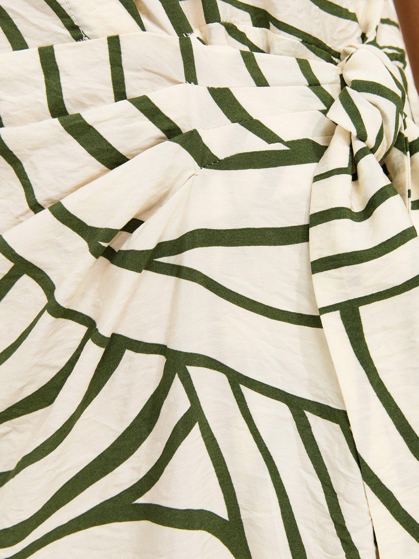 Image 6 of 6 of New Look Geometric Print Tie Waist Midi Shirt Dress - Cream