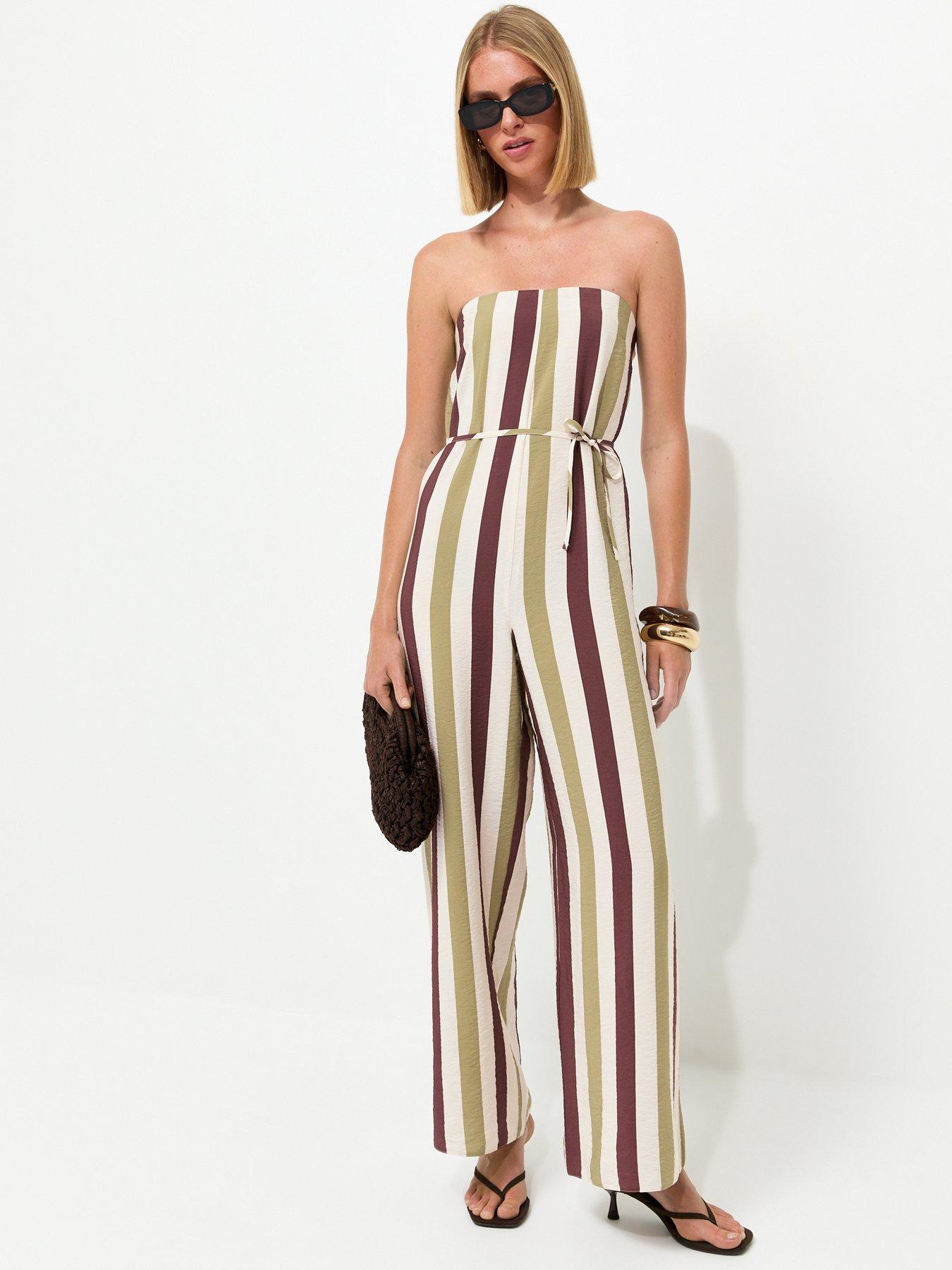 New Look Striped Bandeau Wide Leg Jumpsuit - Cream