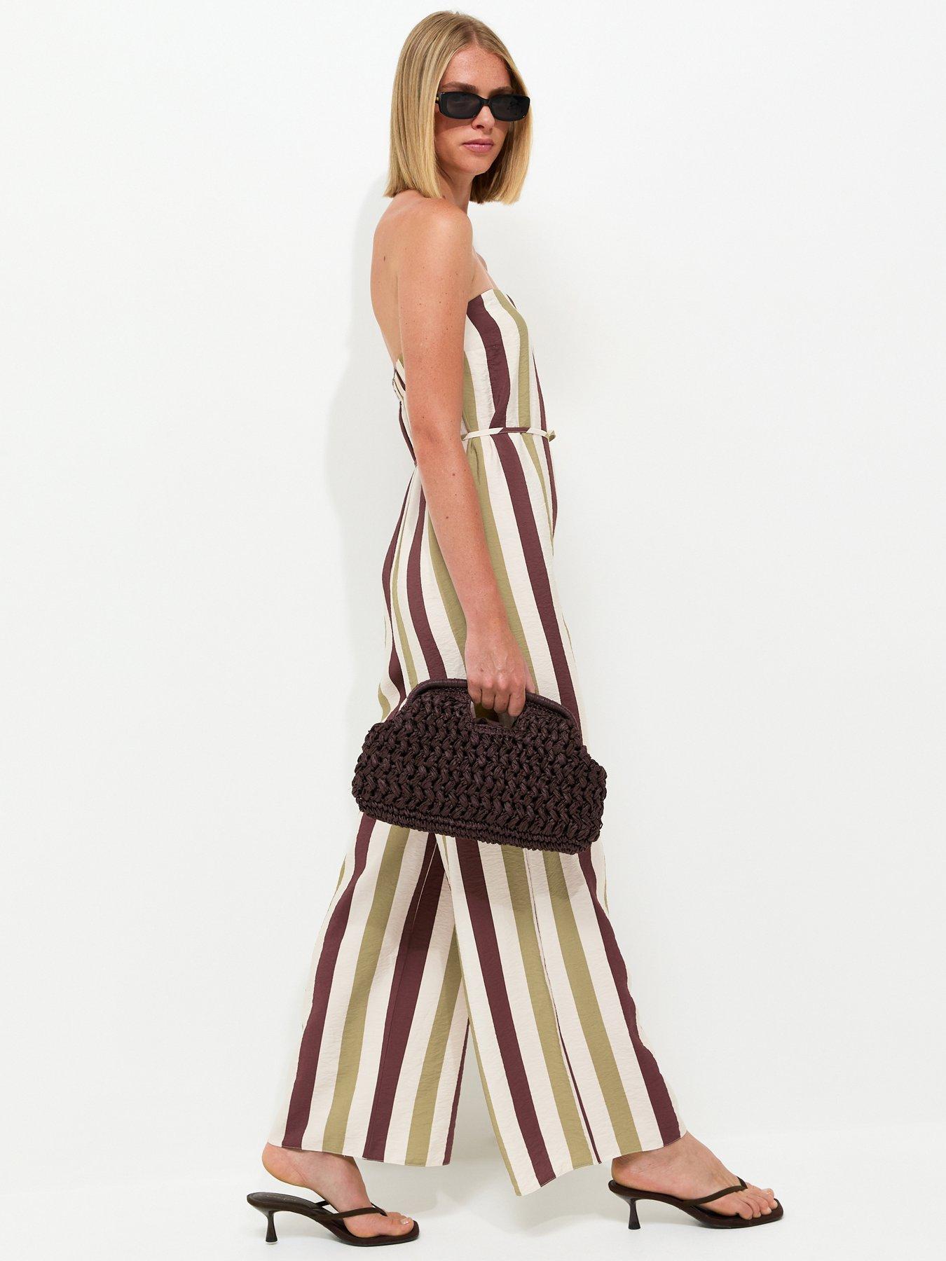 Image 5 of 6 of New Look Striped Bandeau Wide Leg Jumpsuit - Cream