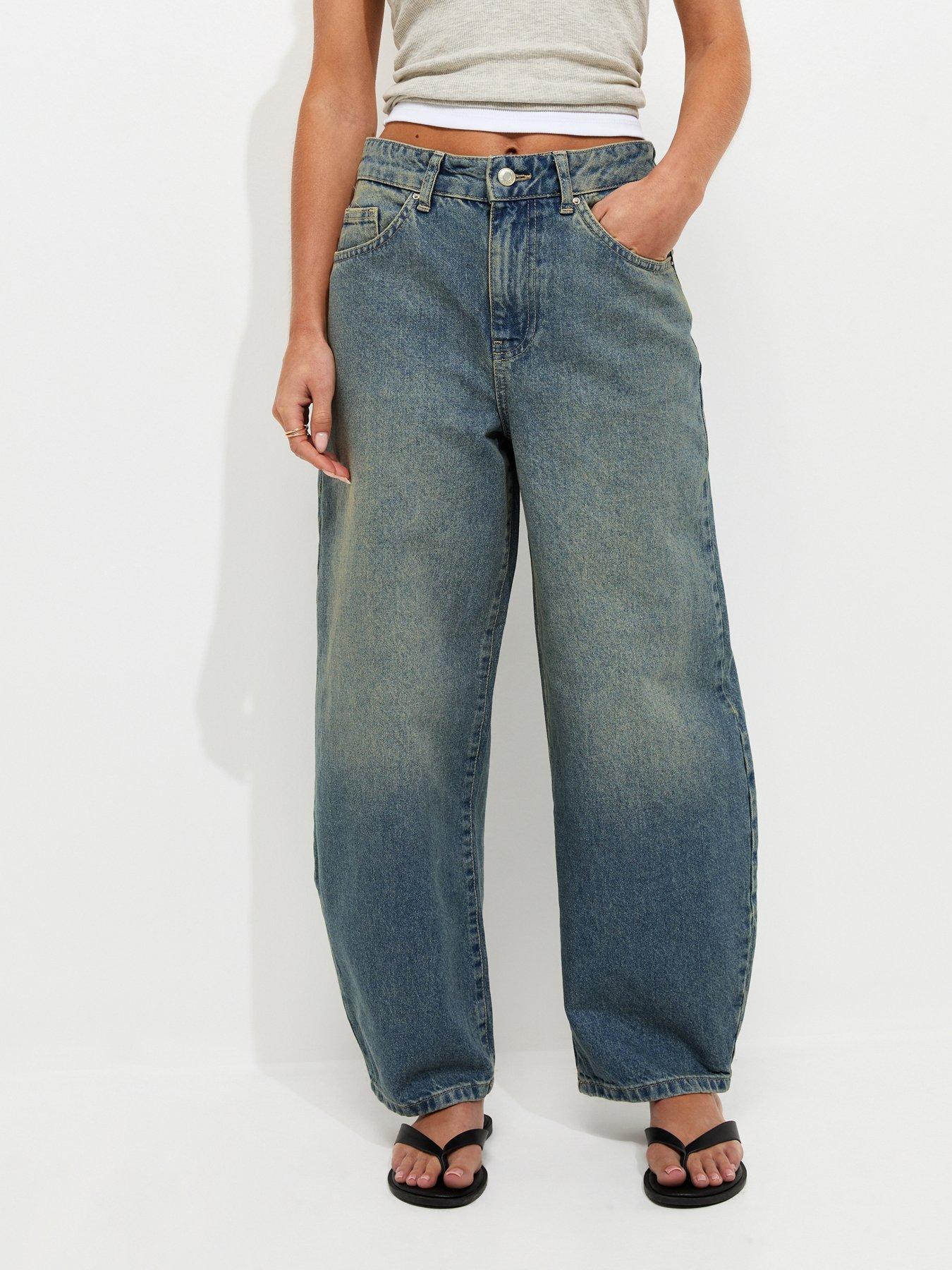 New Look Petite Barrel Leg Jeans - Blue