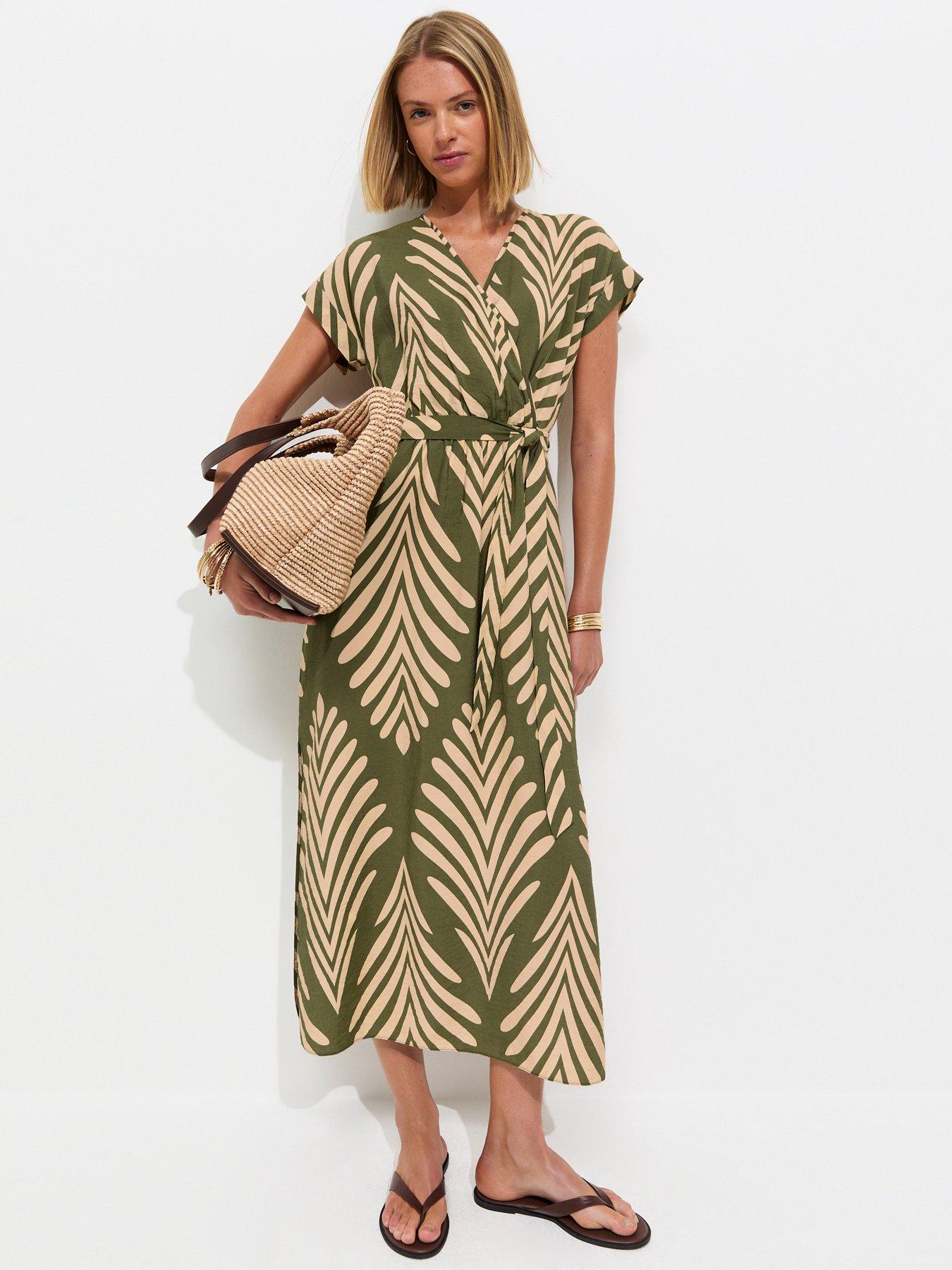 New Look Palm Pattern Wrap Midi Dress - Green