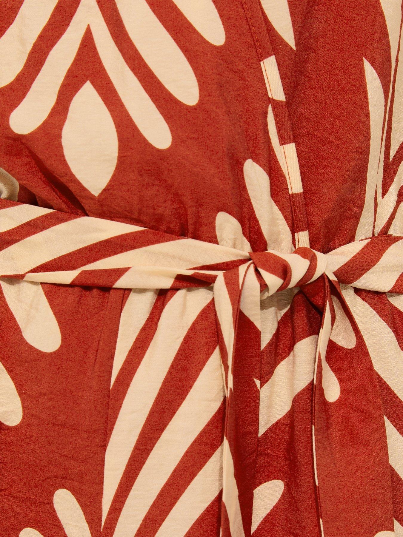 Image 5 of 5 of New Look Woven Palm Print Playsuit - Orange