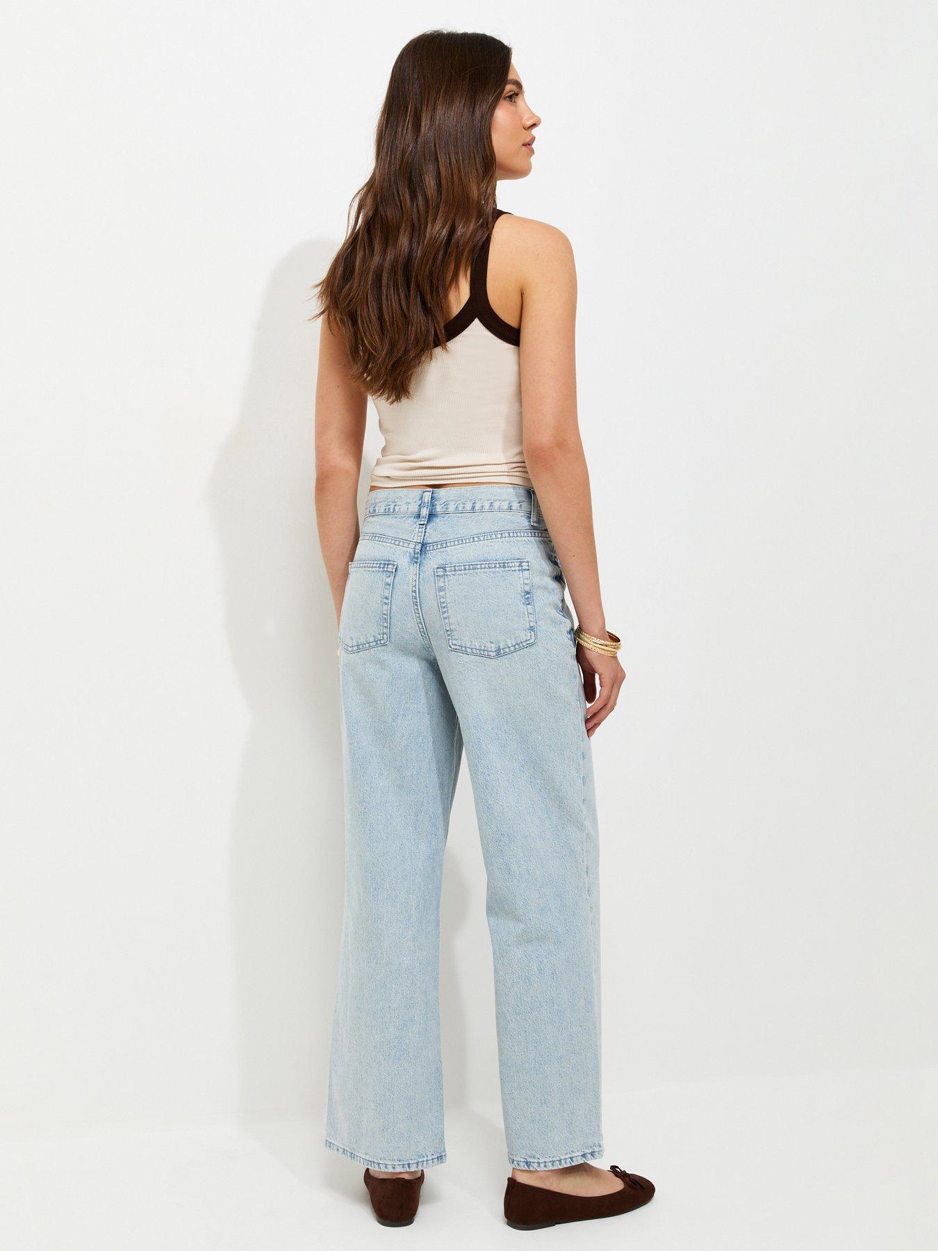 Image 2 of 4 of New Look Drawcord Waist Wide Leg Denim Jeans - Blue