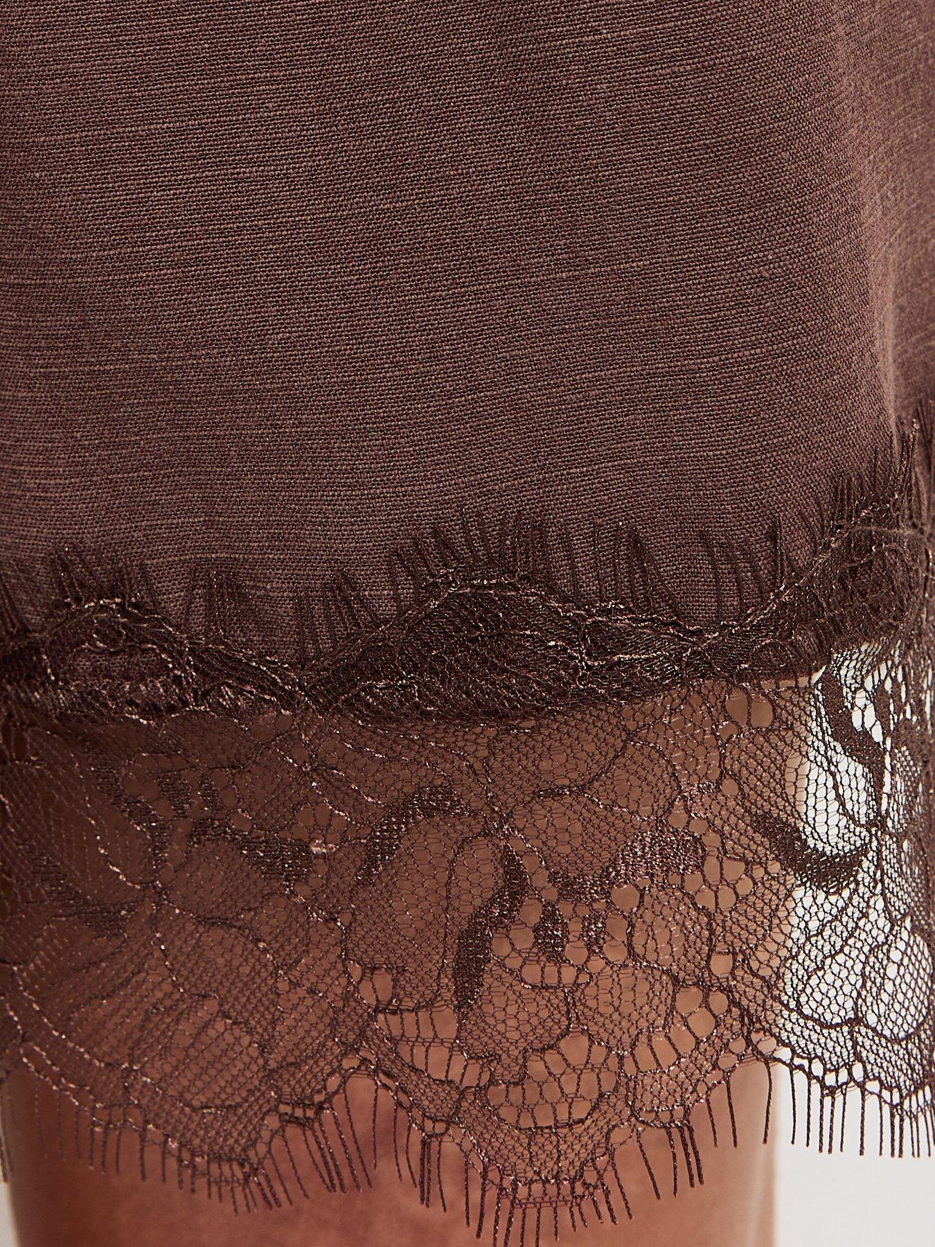 Image 5 of 5 of New Look Cotton Lace Hem Shorts - Brown