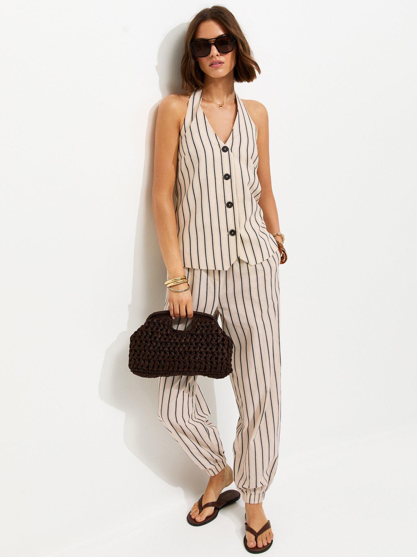 Image 2 of 4 of New Look Cotton Stripe Halterneck Waistcoat - Cream