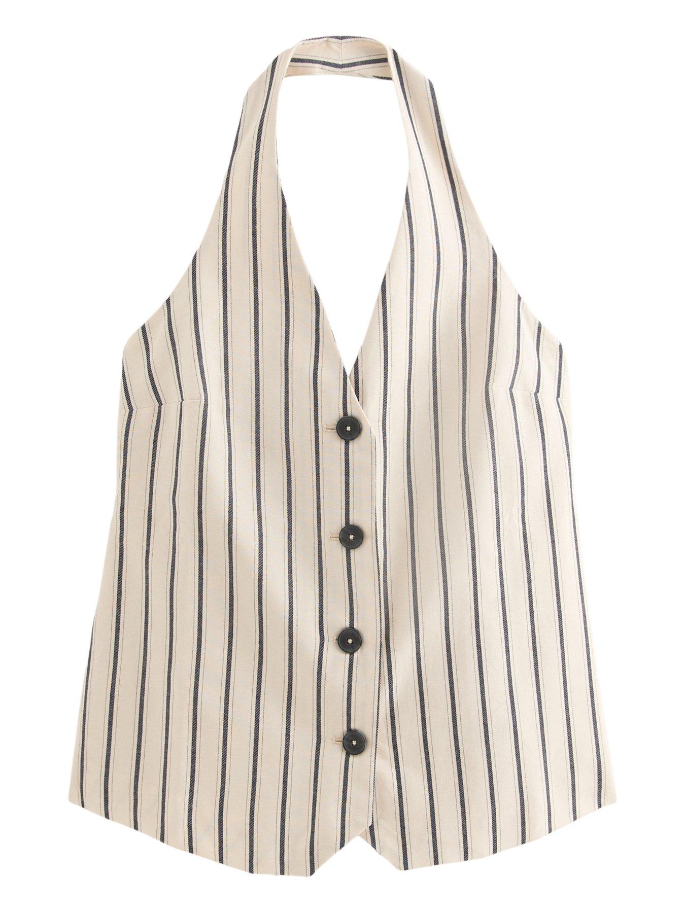 Image 4 of 4 of New Look Cotton Stripe Halterneck Waistcoat - Cream