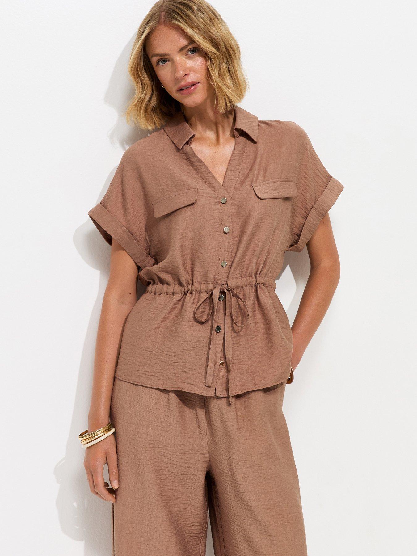 New Look Utility Tie Front Shirt - Beige