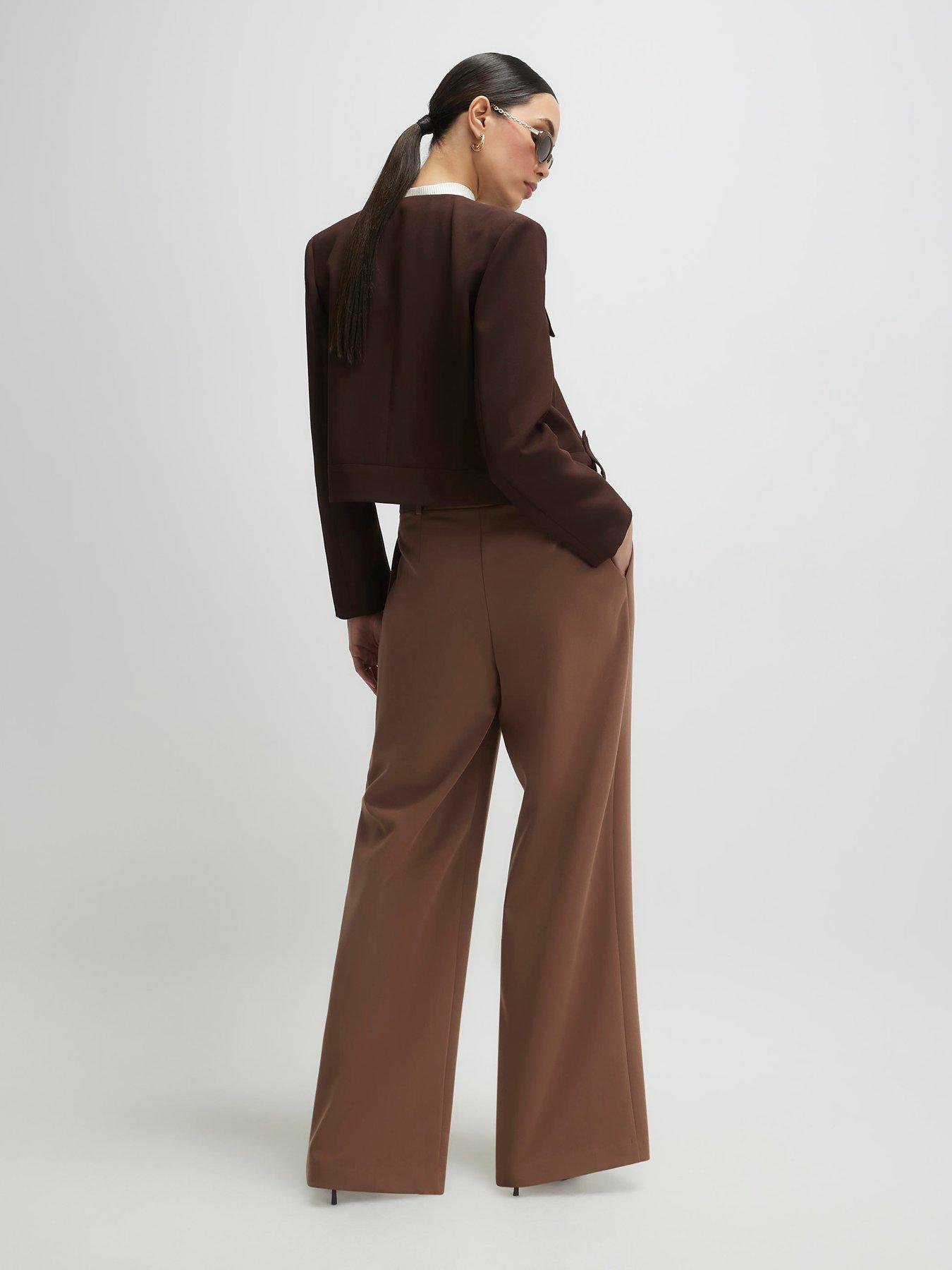 Image 2 of 4 of River Island Belted Wide Leg Trousers - Beige