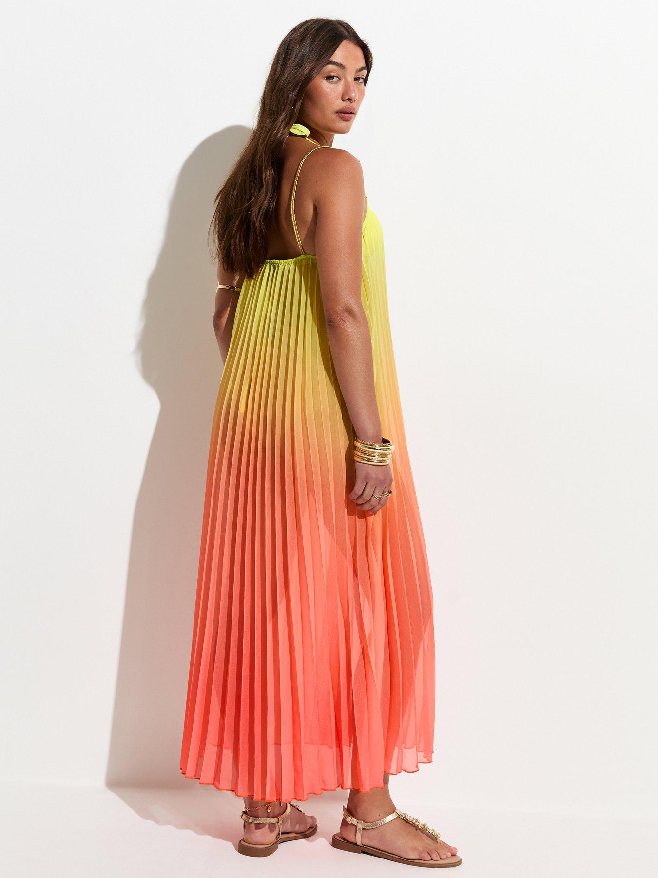 Image 2 of 5 of New Look Ombre Pleated Beach Maxi Dress - Yellow