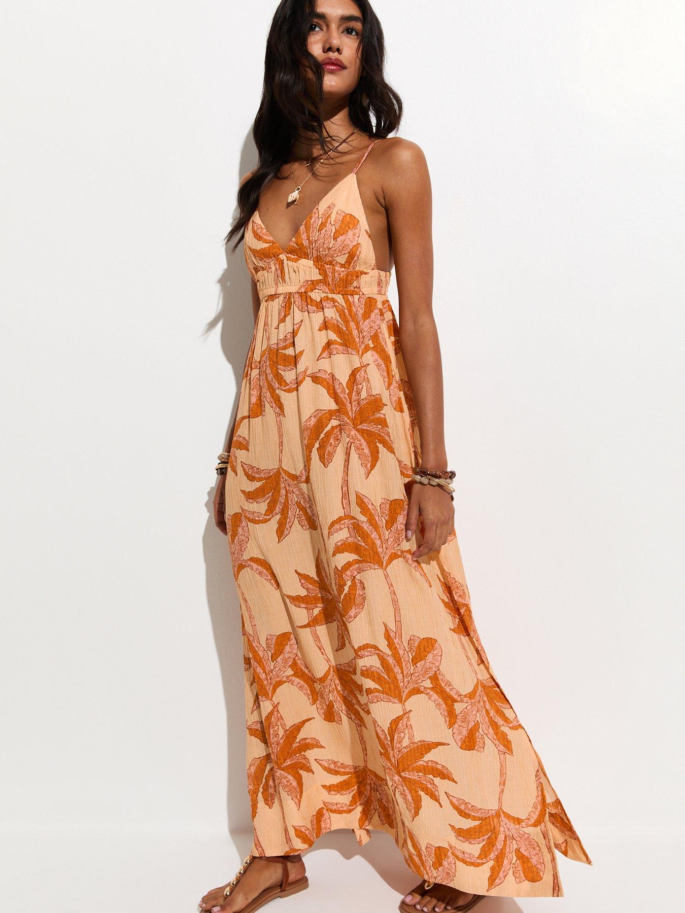 New Look Palm Tree Print Beach Maxi Dress - Orange