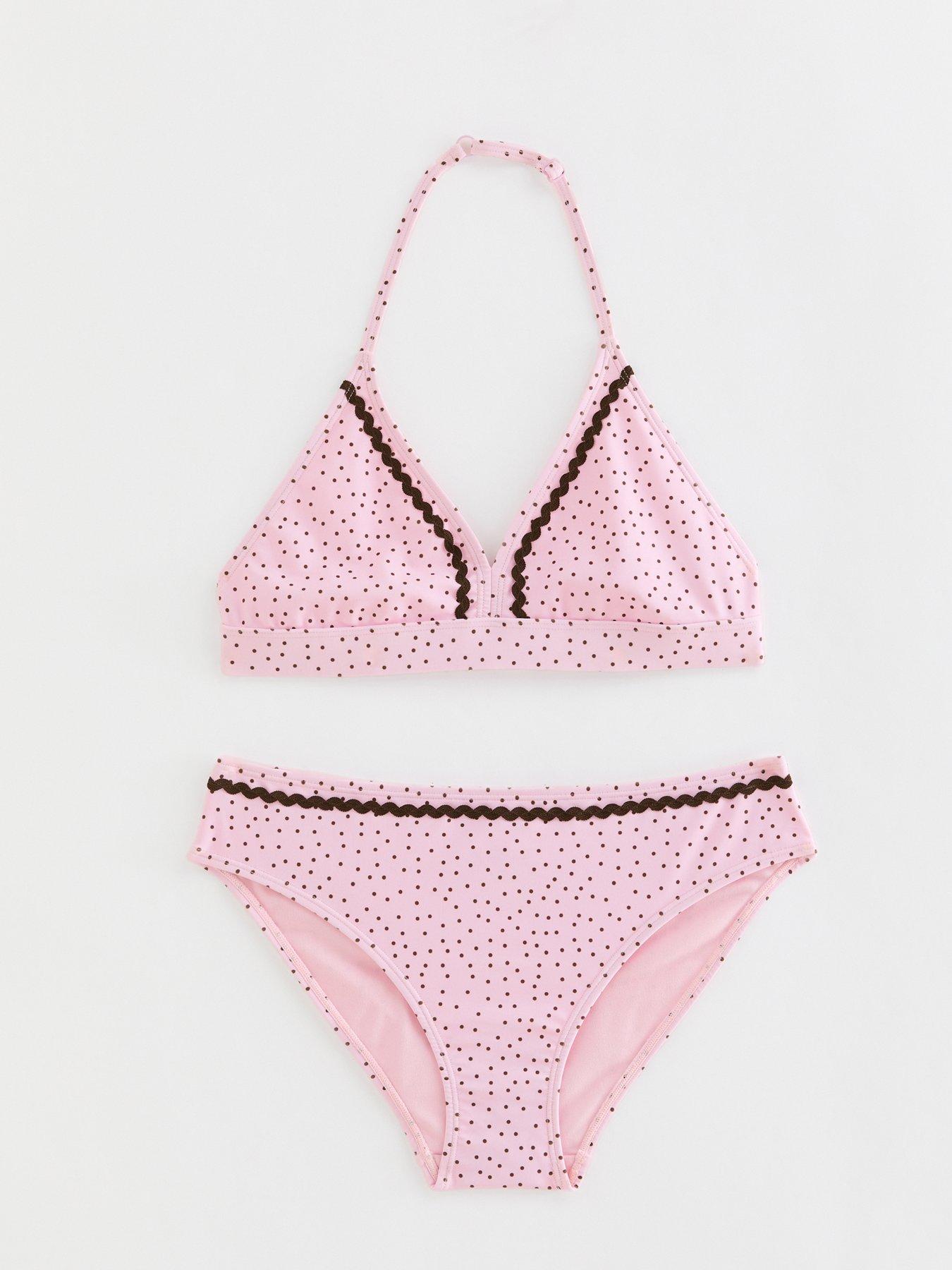 New Look 915 Girls Light Pink Polka Dot Triangle Bikini Top